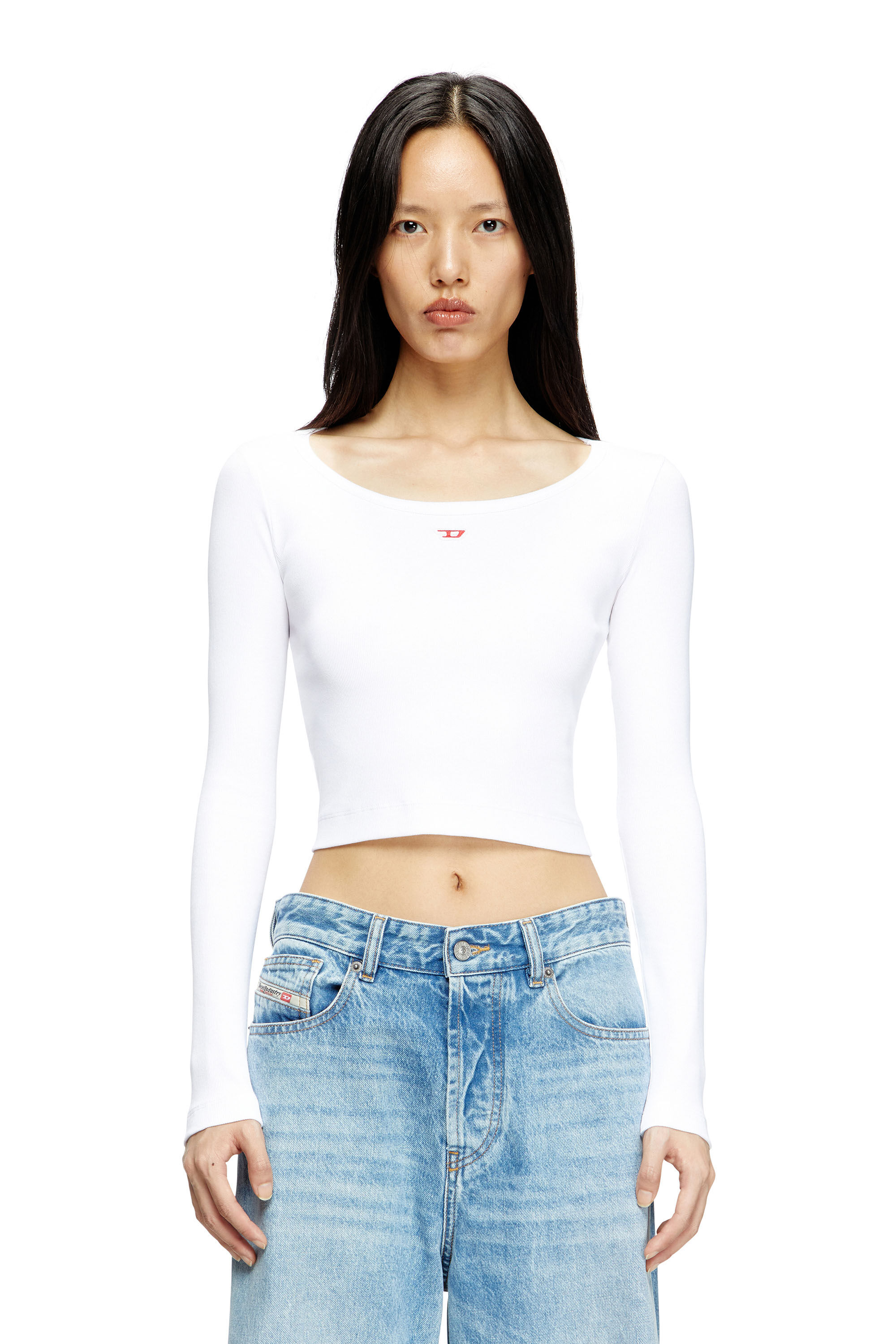 Diesel - T-BALLET-D, Top à manches longues avec logo D Femme in Blanc - 3