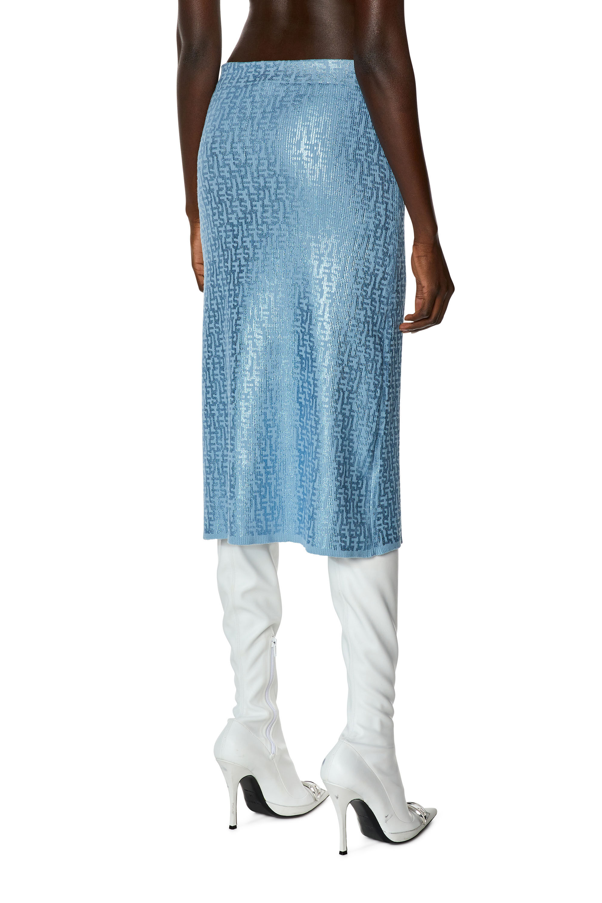 Diesel - FF-M-IKARIA, Female's Midi skirt with metallic monogram print in Light Blue - 4