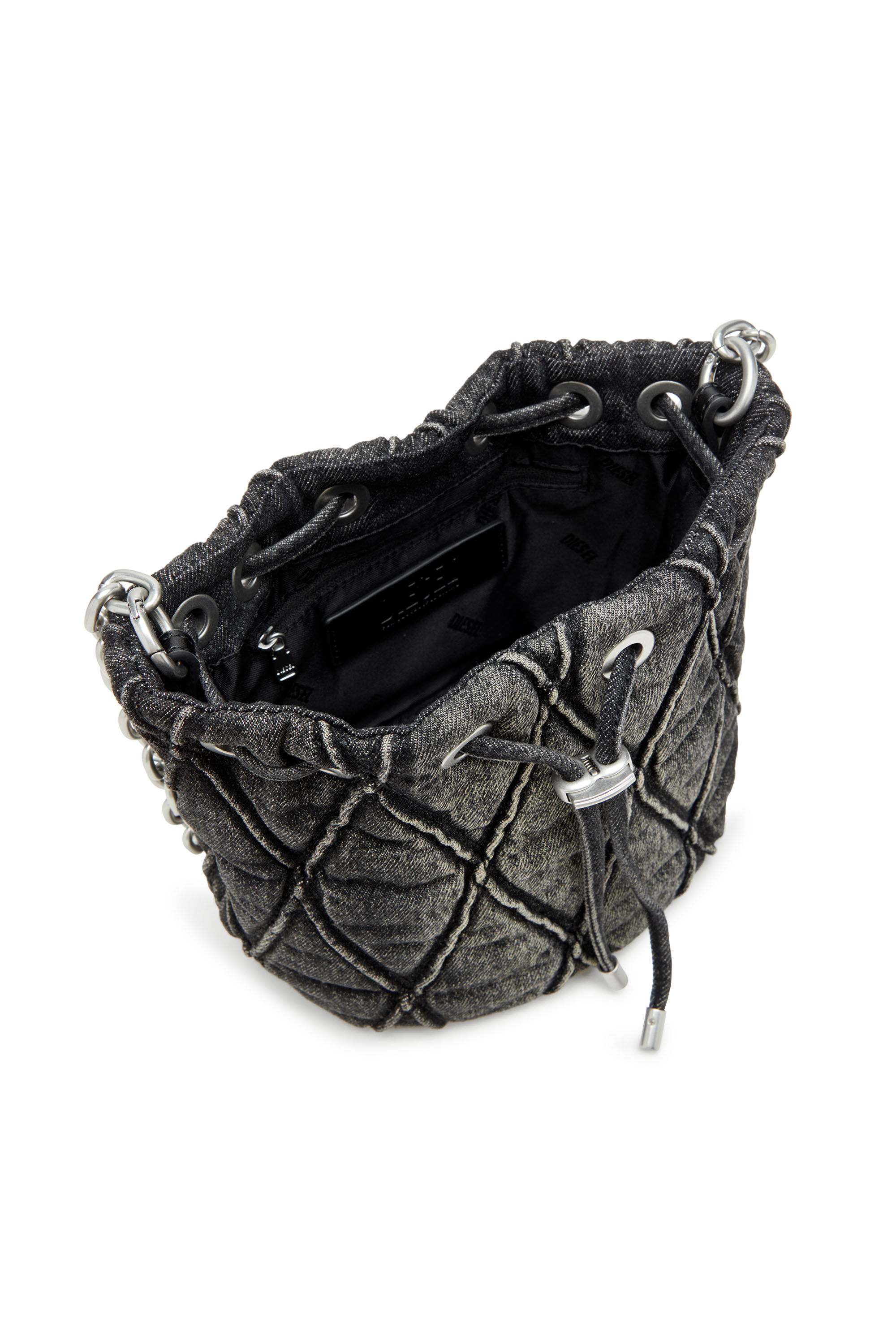 Diesel - CHARM-D BUCKET S, Charm-D S-Mini sac seau en denim matelassé traité Femme in Noir - 2