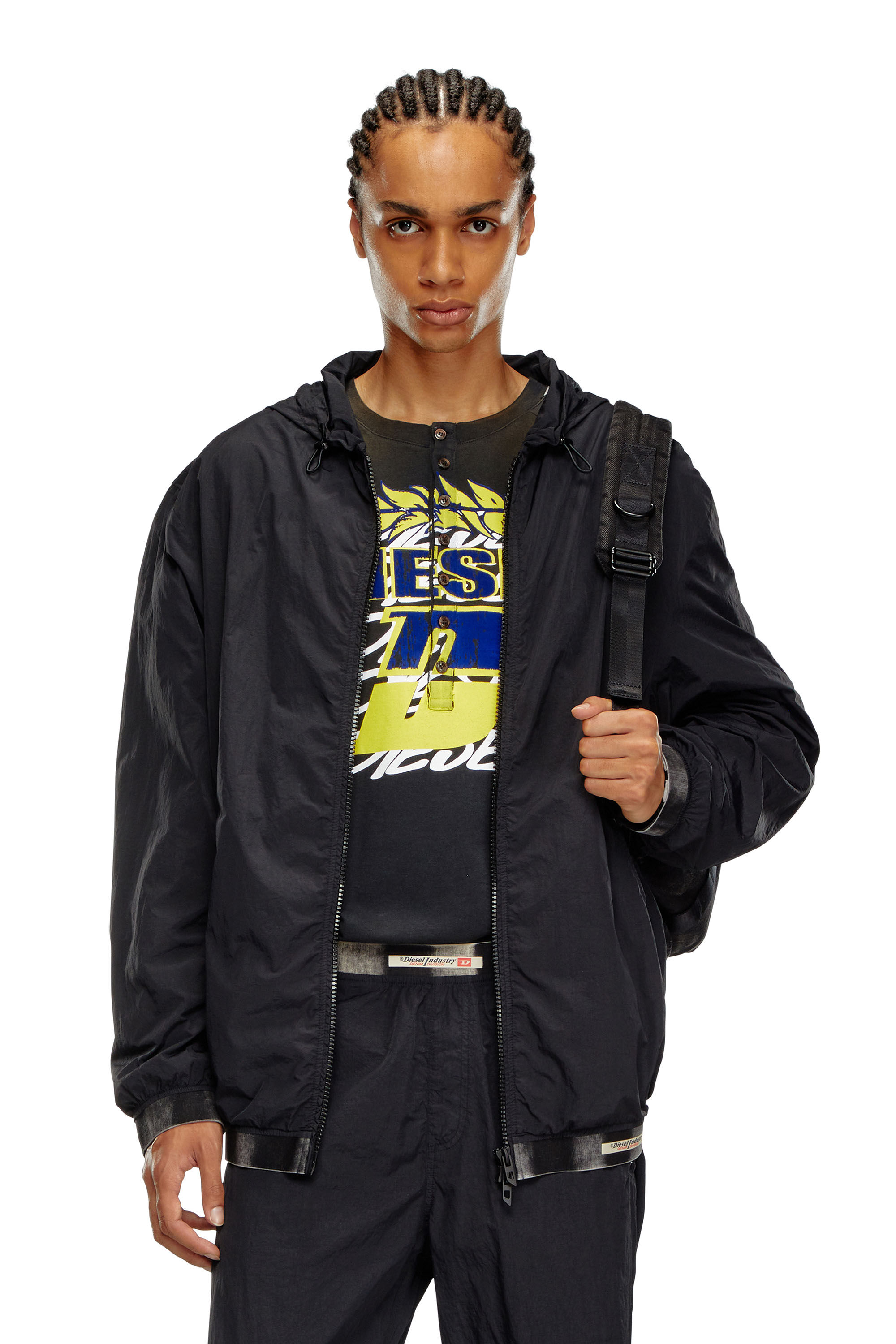 Diesel - J-POST, Male's Windbreaker in recycled shell in Black - 3
