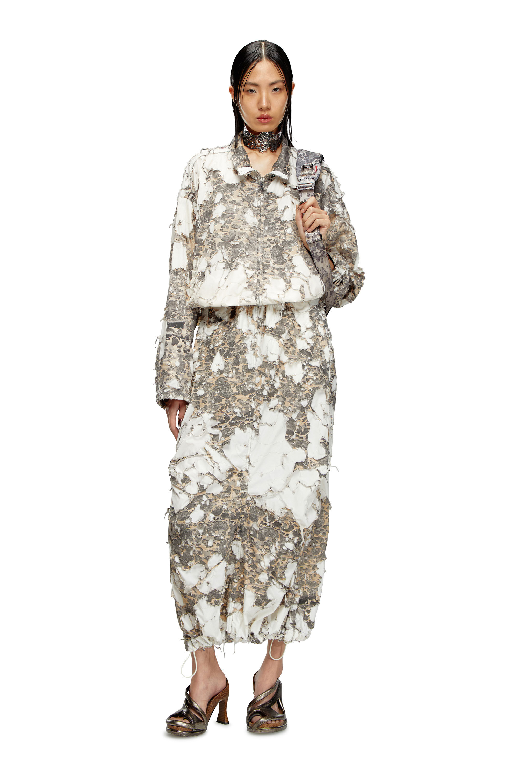 Jupe longue avec couche camouflage destroy Femme Blanc Diesel