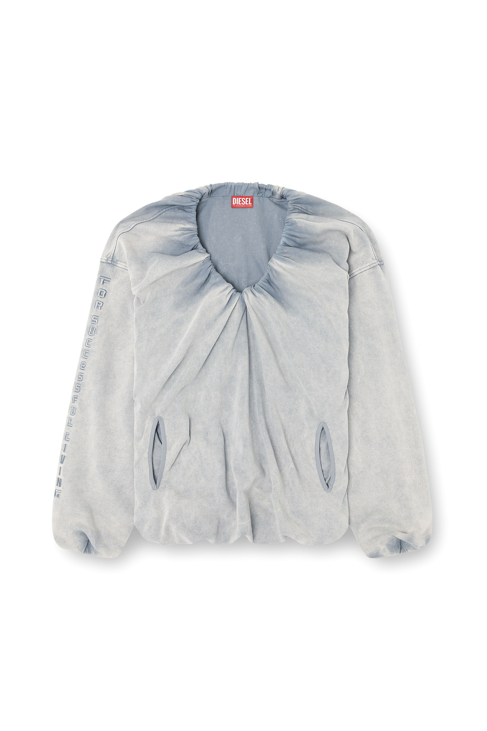Diesel - F-INDY, Female's Gathered sweatshirt with bleached effect in Light Grey - 2
