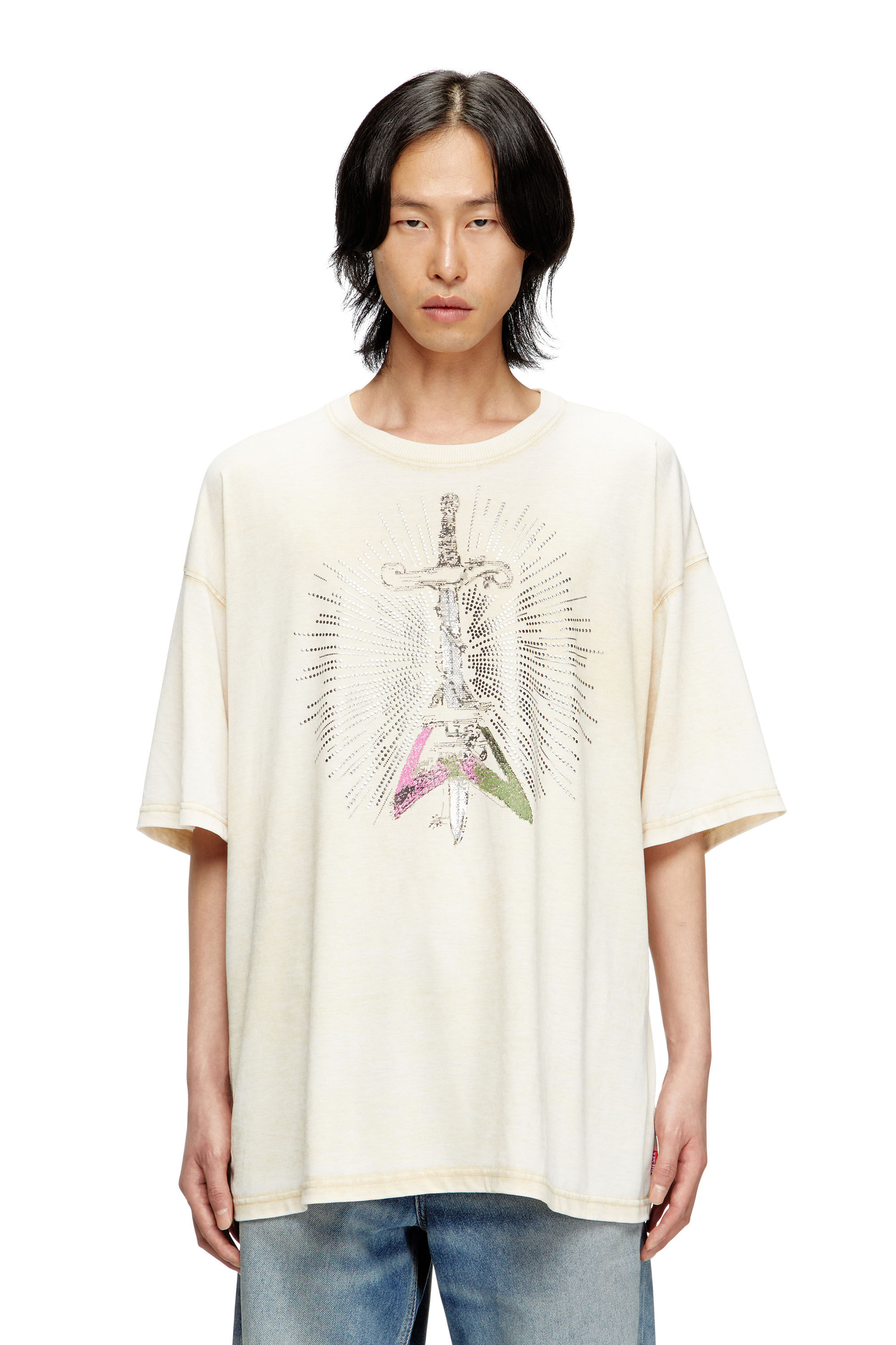 Diesel - T-BOXT-T18, Male's T-shirt with sword print in Beige - 3