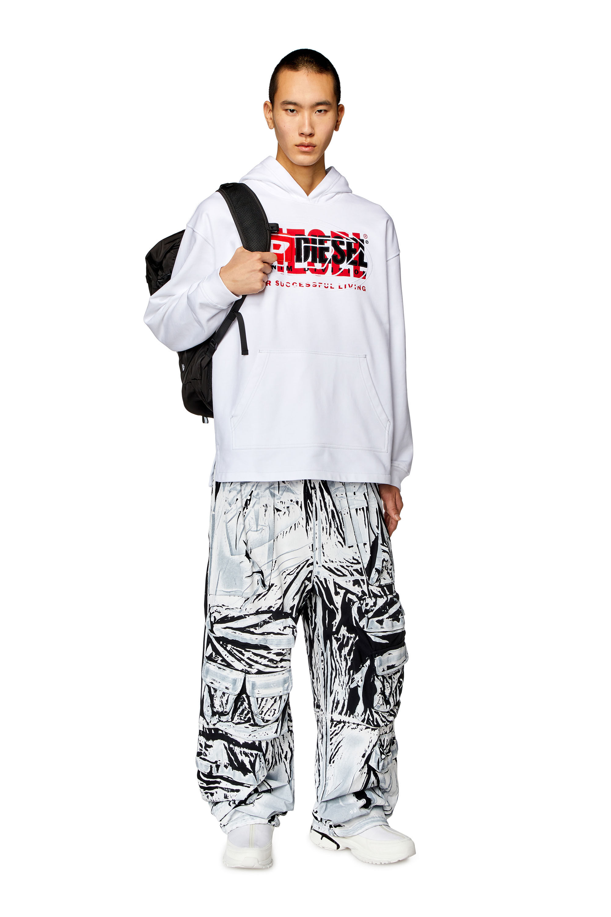 Men's Hoodie with layered logos | White | Diesel