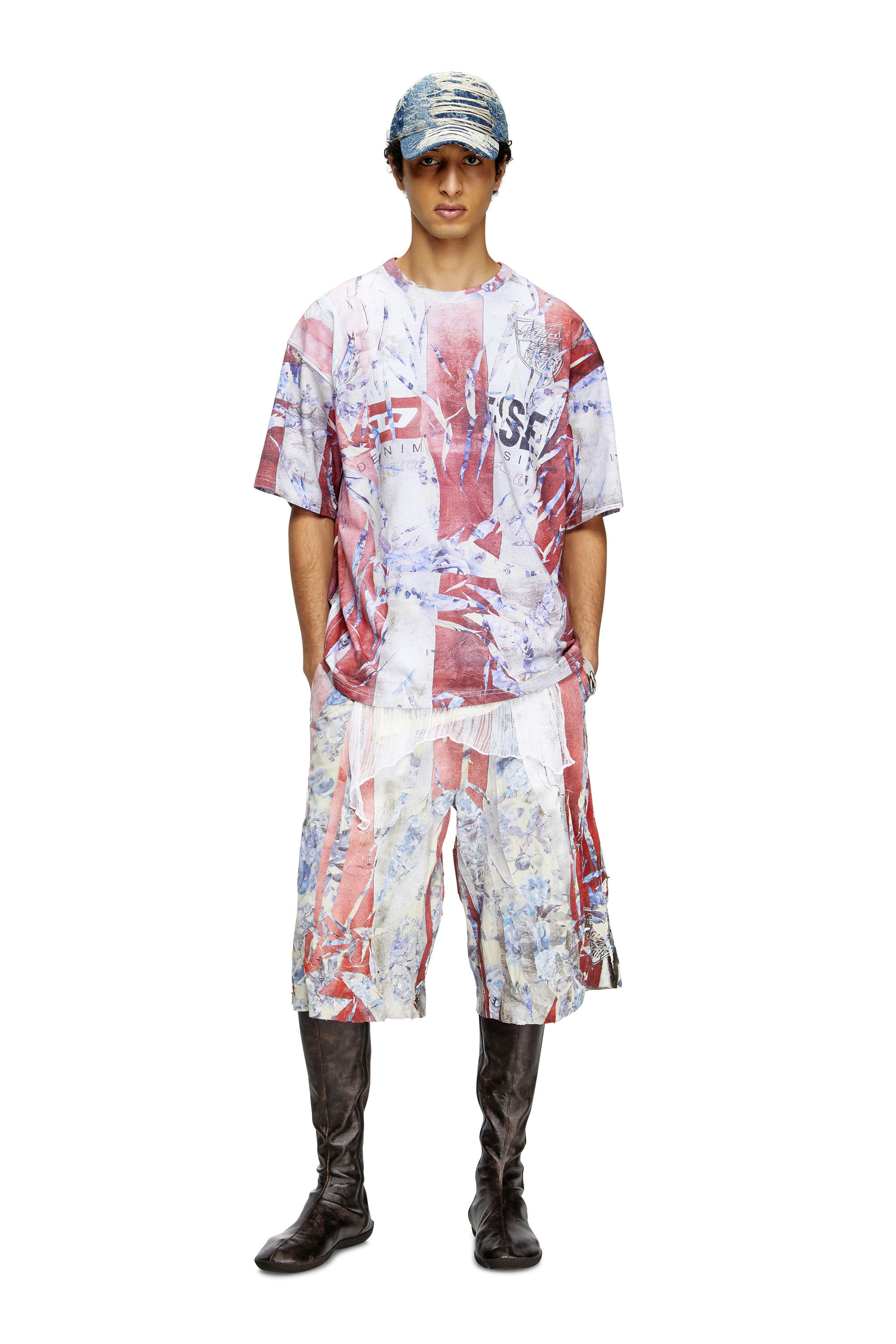 Diesel - T-BOXT-R13, T-shirt avec imprimé craquelé trompe-l'œil Homme in Polychrome - 1