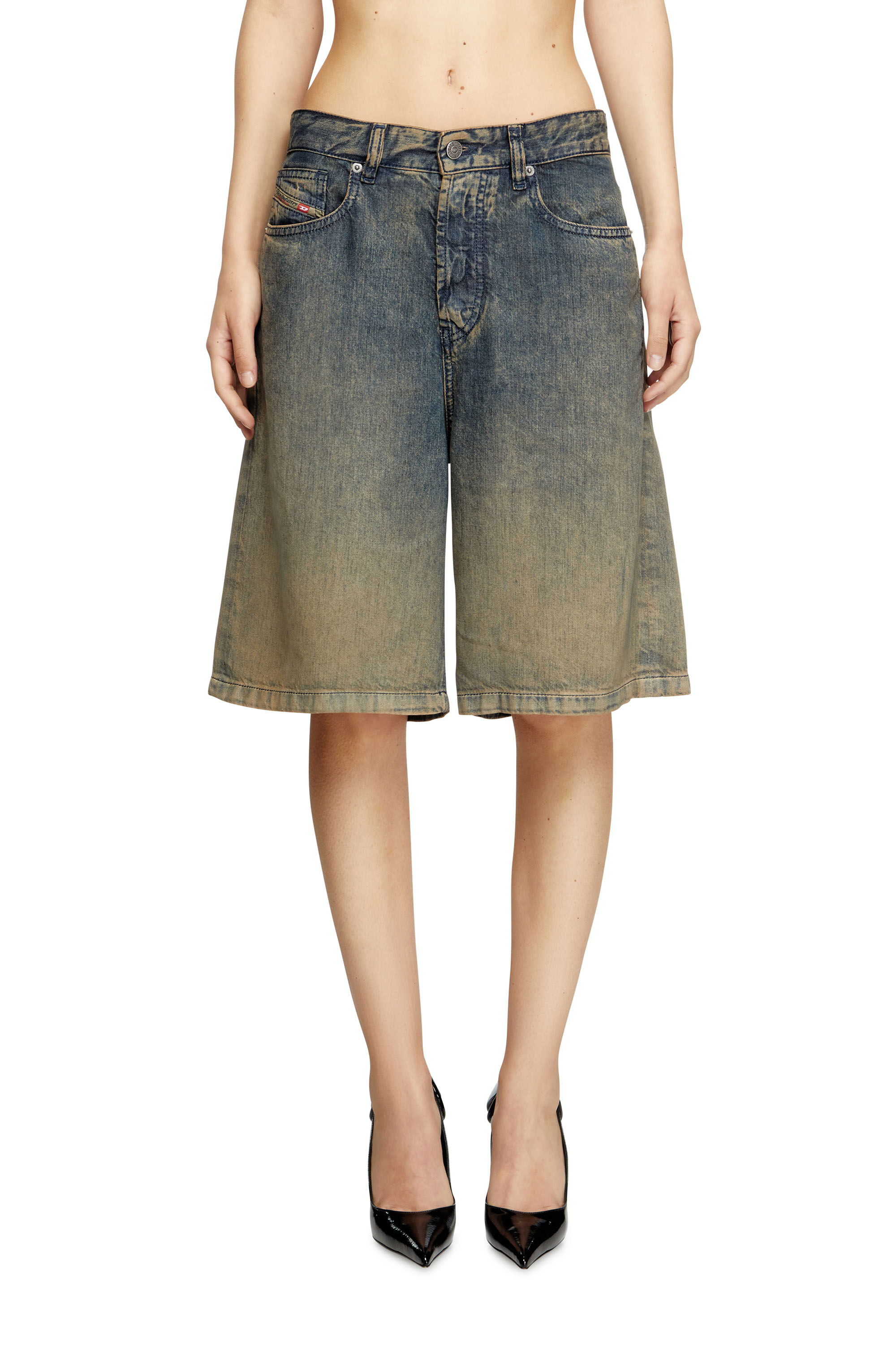 Diesel - DE-SIRE-SHORT-S, Female's Shorts in fluid shaded denim in Dark Blue - 3