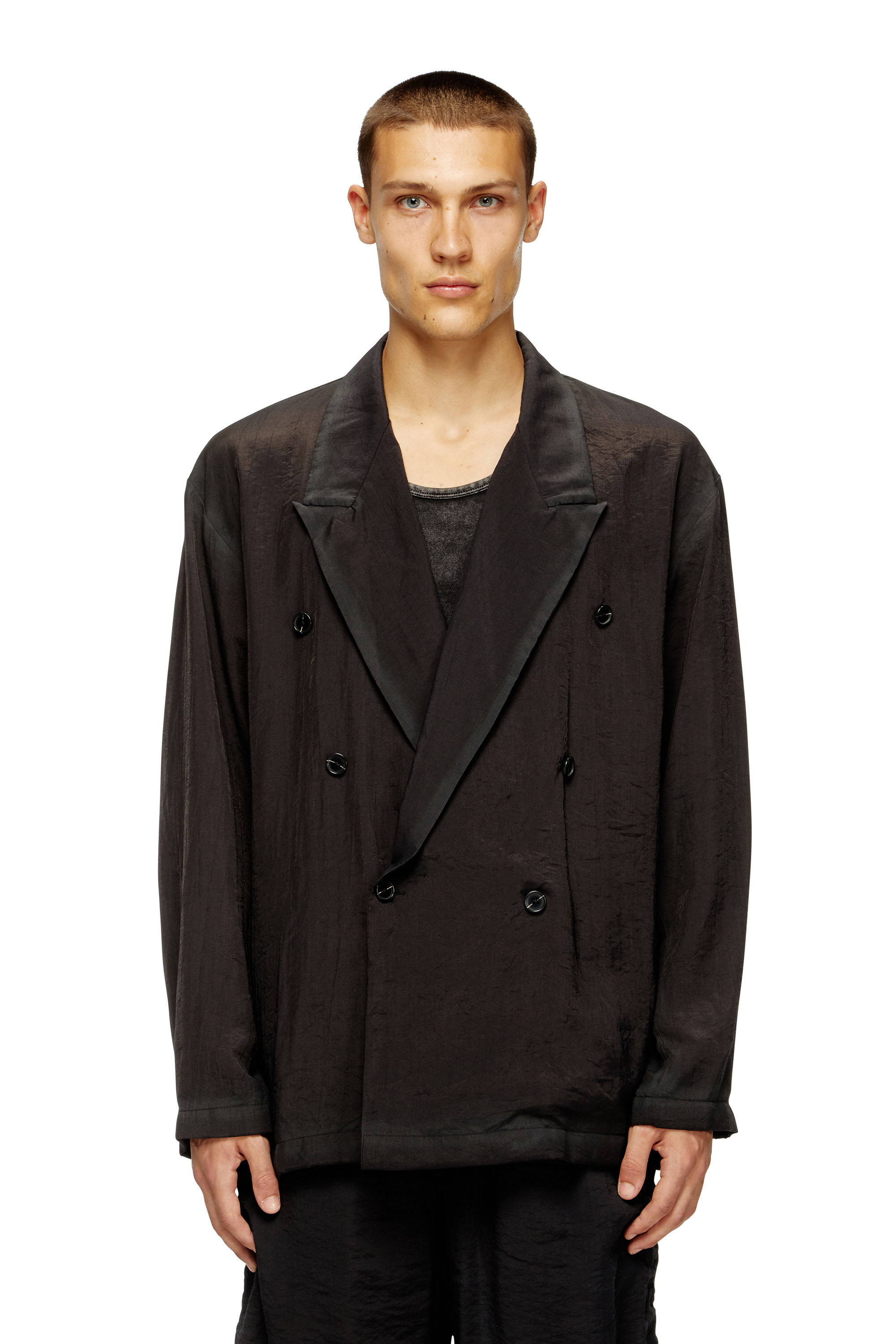 Diesel - J-KEYSERY, Male's Double-breasted blazer in wrinkled shell in Dark Grey - 3