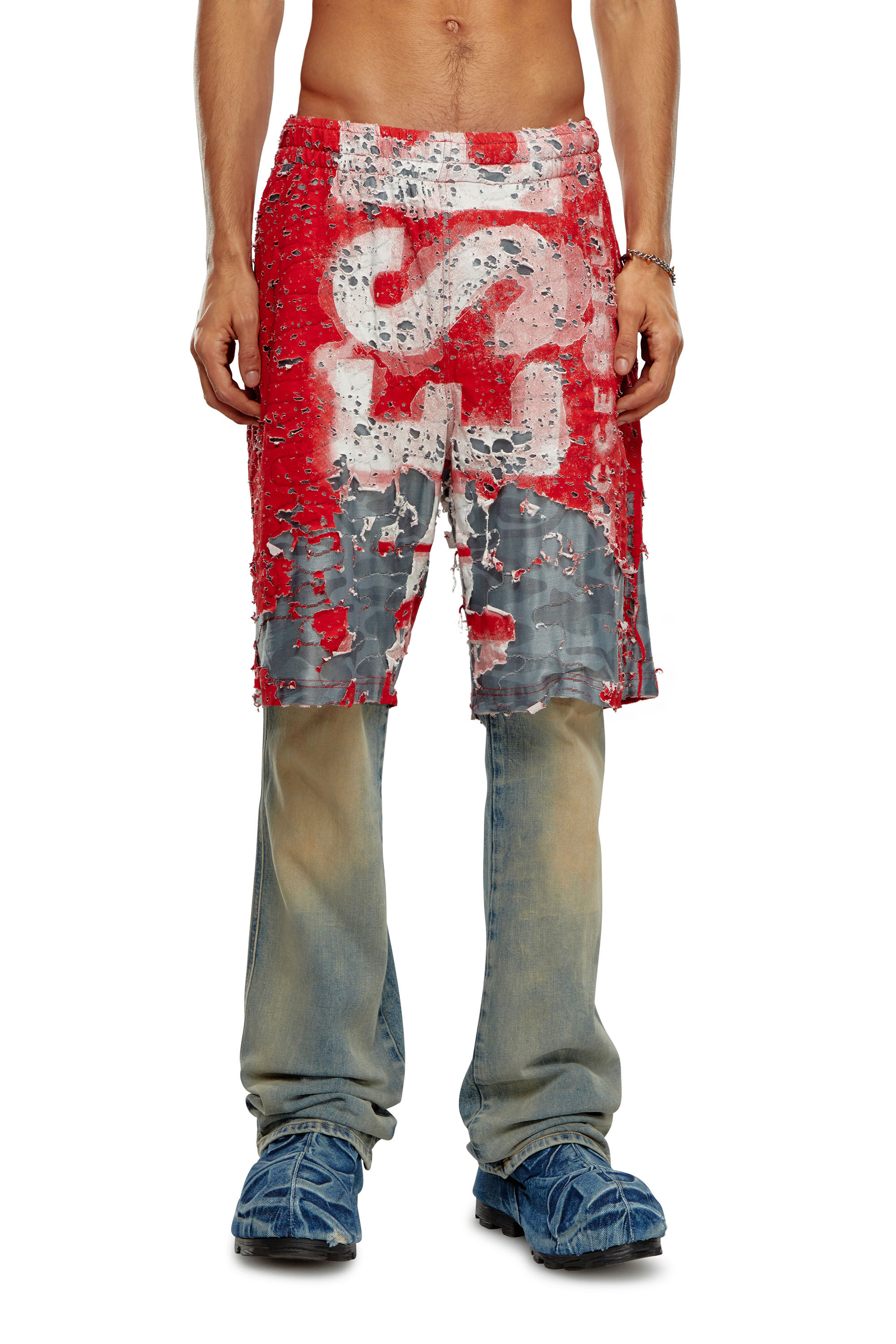 Men s Logo shorts in destroyed jersey Multicolor Diesel