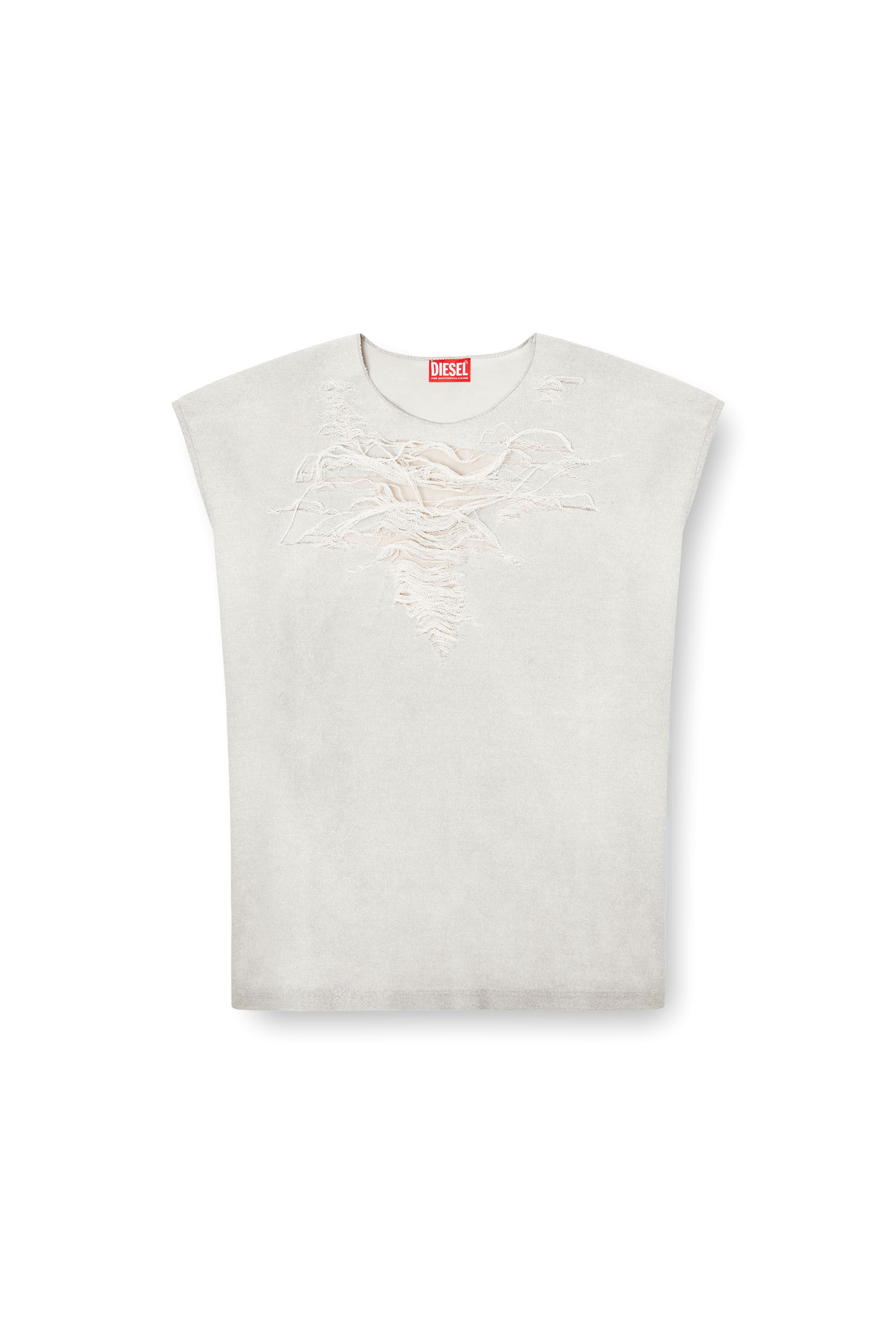 Diesel - S-RUB-SL, Male's Sleeveless sweatshirt with distressed front in Light Grey - 2