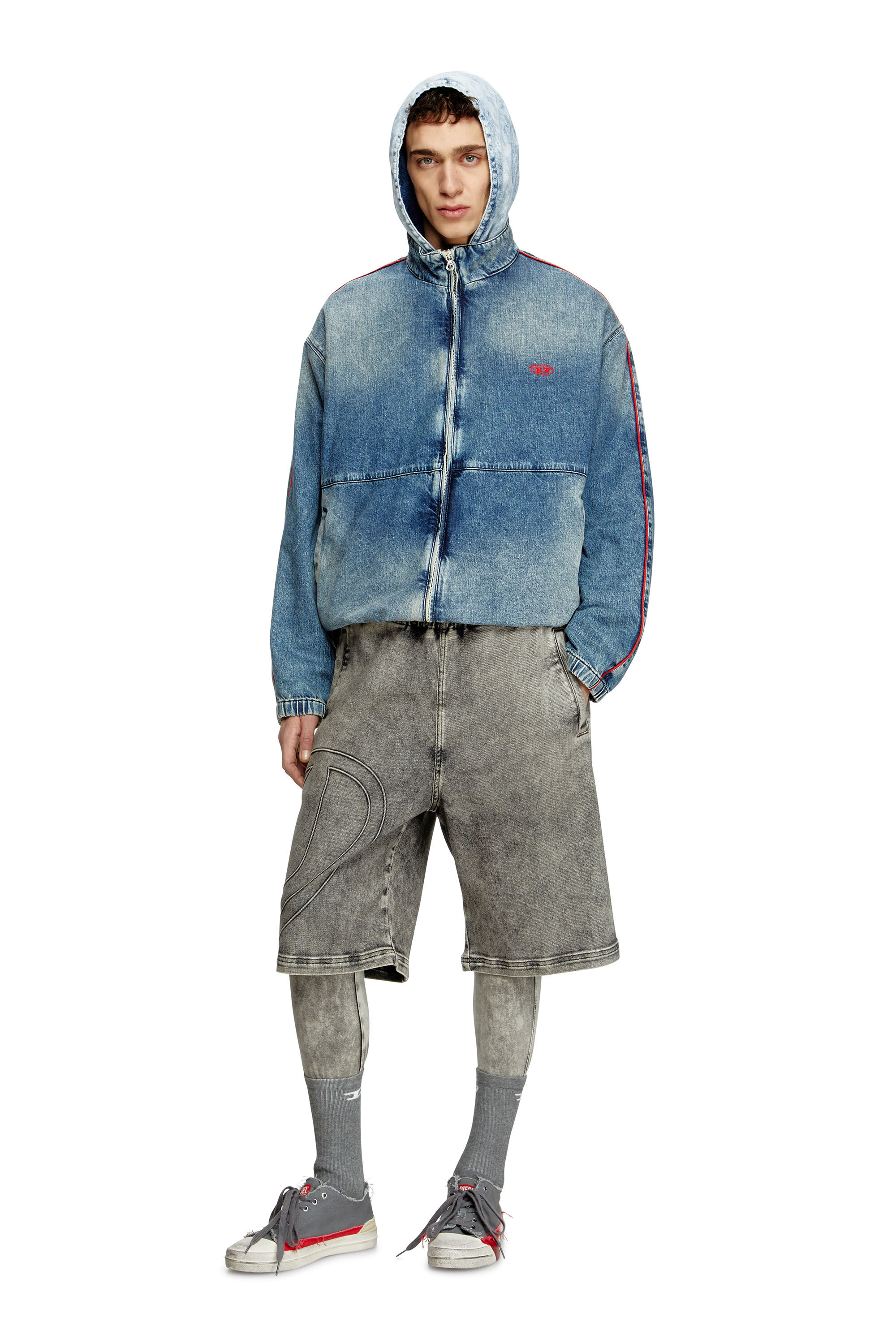 Diesel - D-KRAP-S2, Male's Denim jacket with red piping in Blue - 1