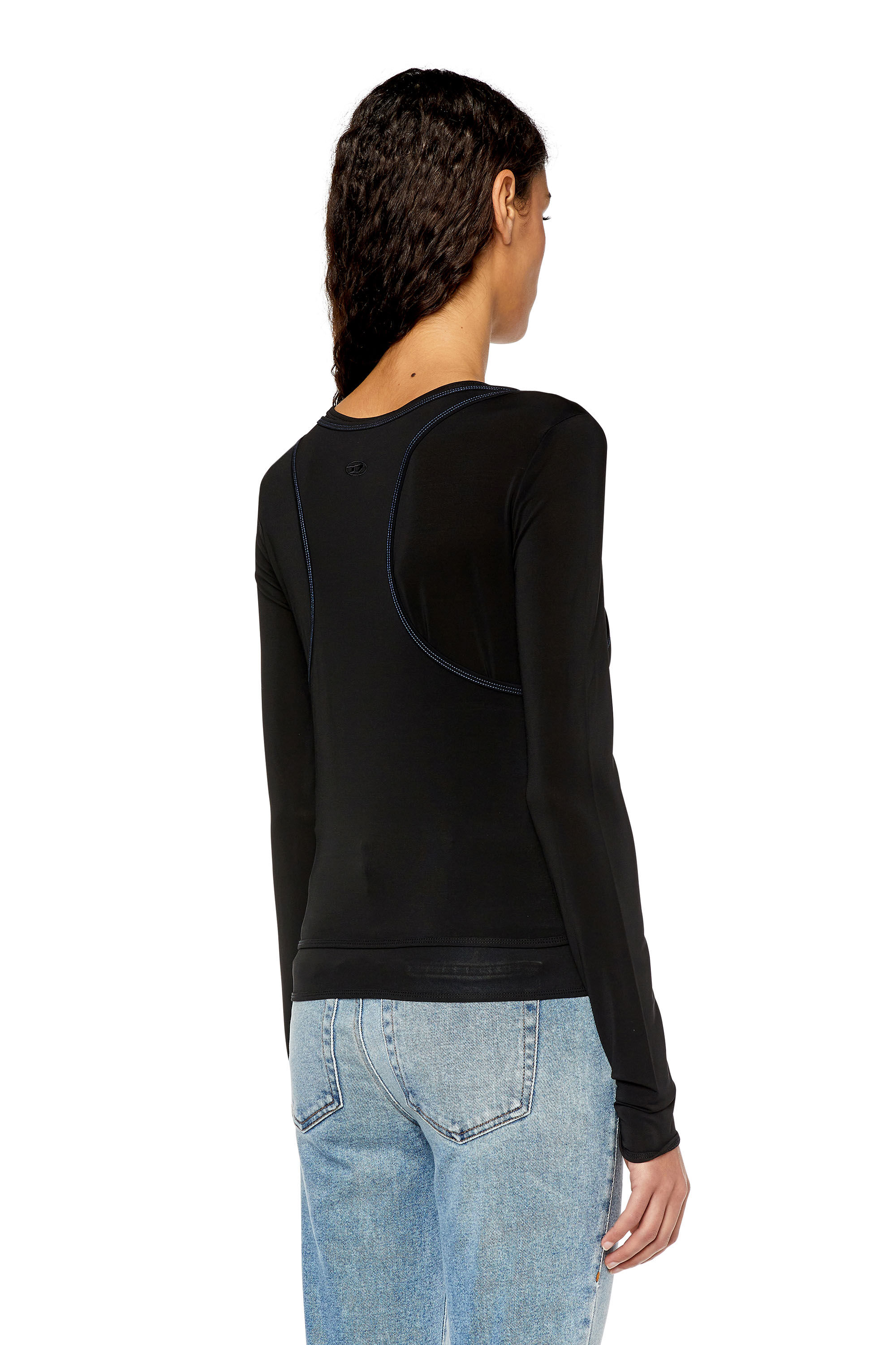 Diesel - T-OLAY, Top superposé avec découpe sur le devant Femme in Noir - 5