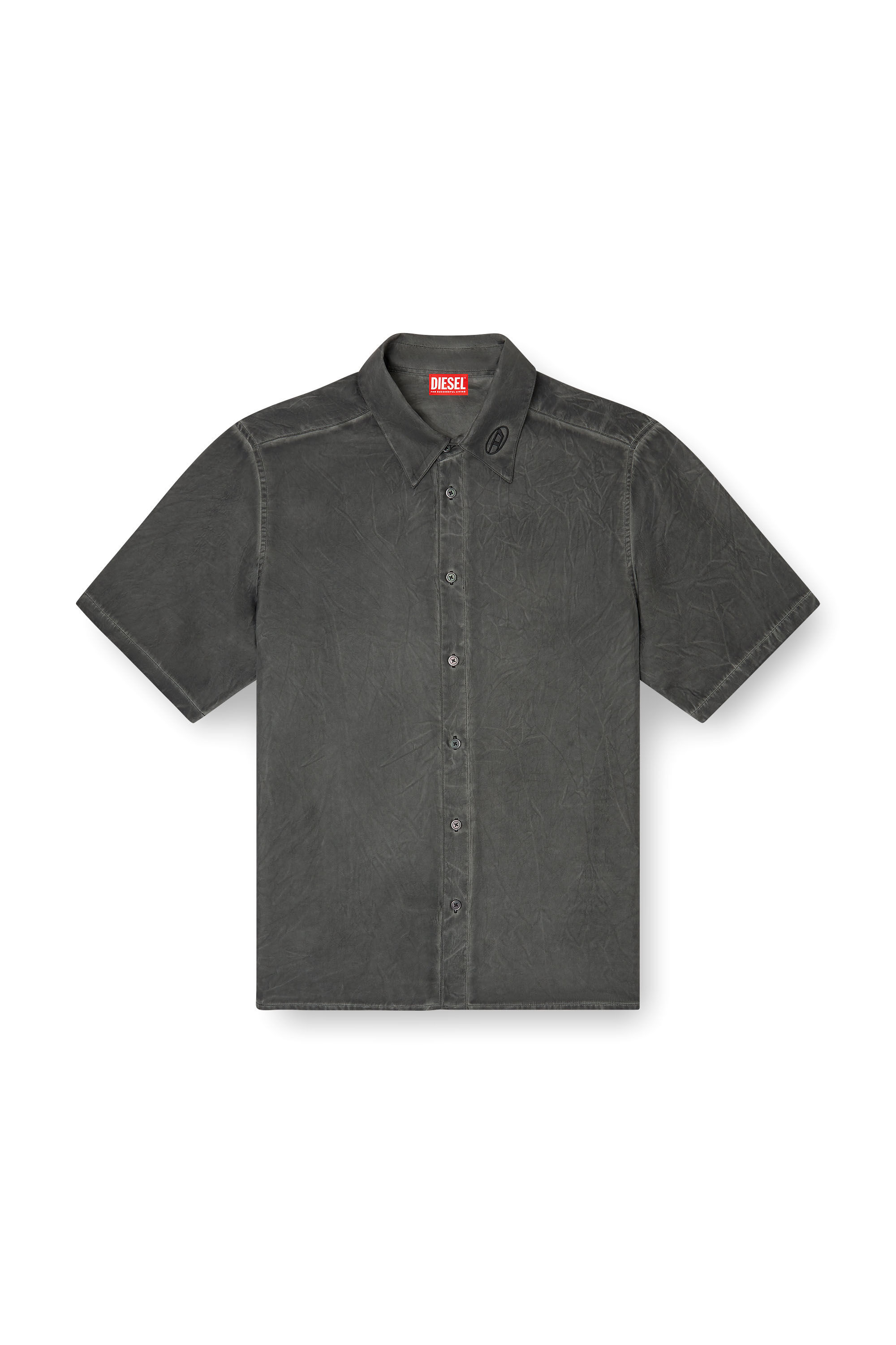 Diesel - S-LEON-SHORT, Chemise à manches courtes froissée avec col à logo Mixte in Noir - 2