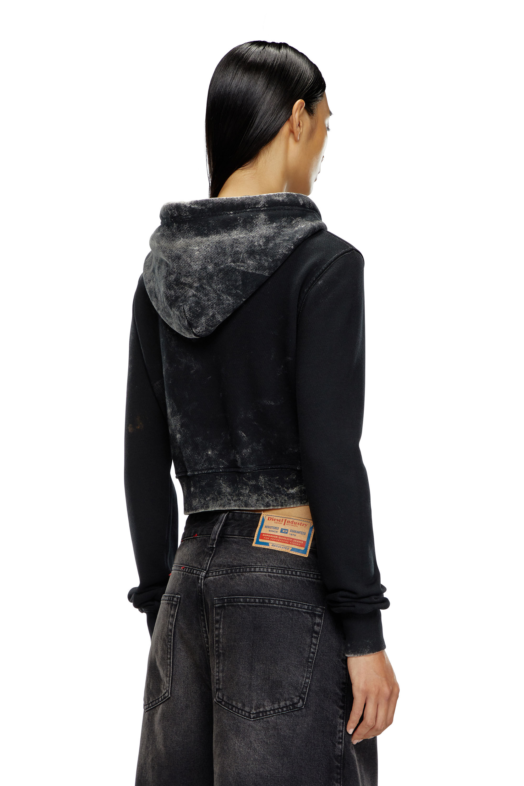 Diesel - F-SLIMMY-HOOD-P5, Female's Faded cut-out hoodie with metal logo in Black - 4