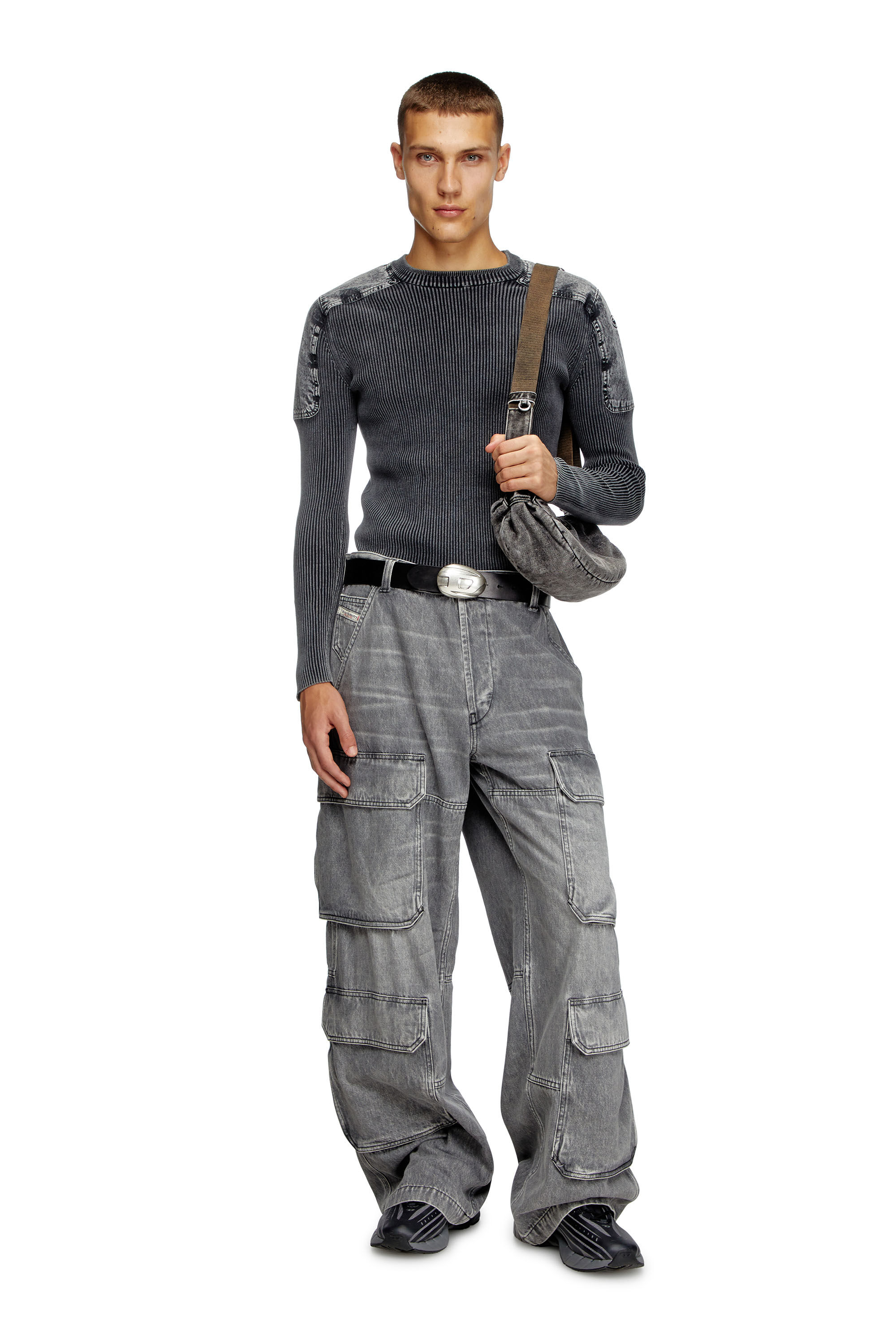 Diesel - K-MARTIN, Male's Jumper with contrast shoulder panels in Dark Grey - 1