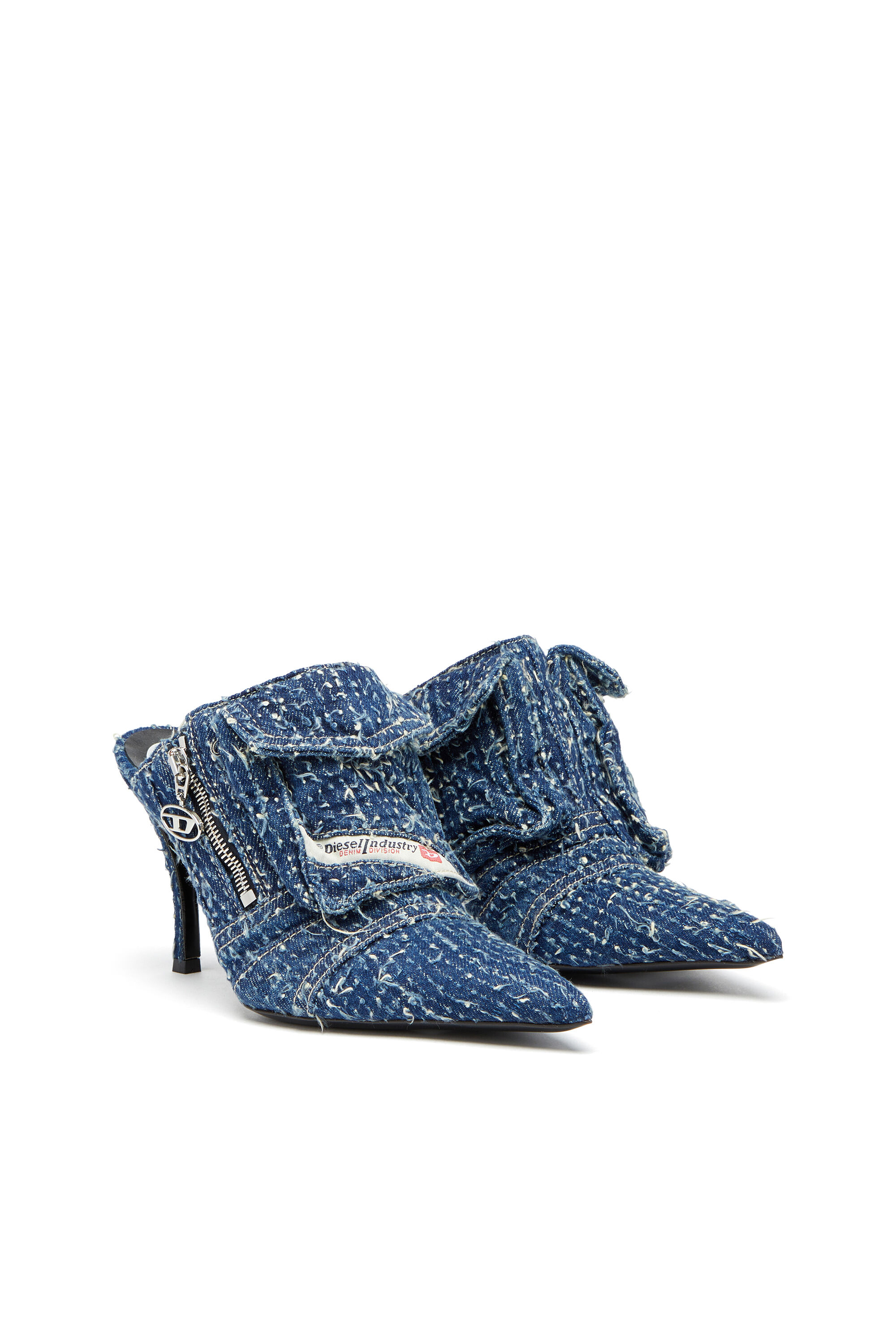 Diesel - D-VENUS POCKET ML, Female's D-Venus-Heeled mules in bouclé denim in Blue - 2