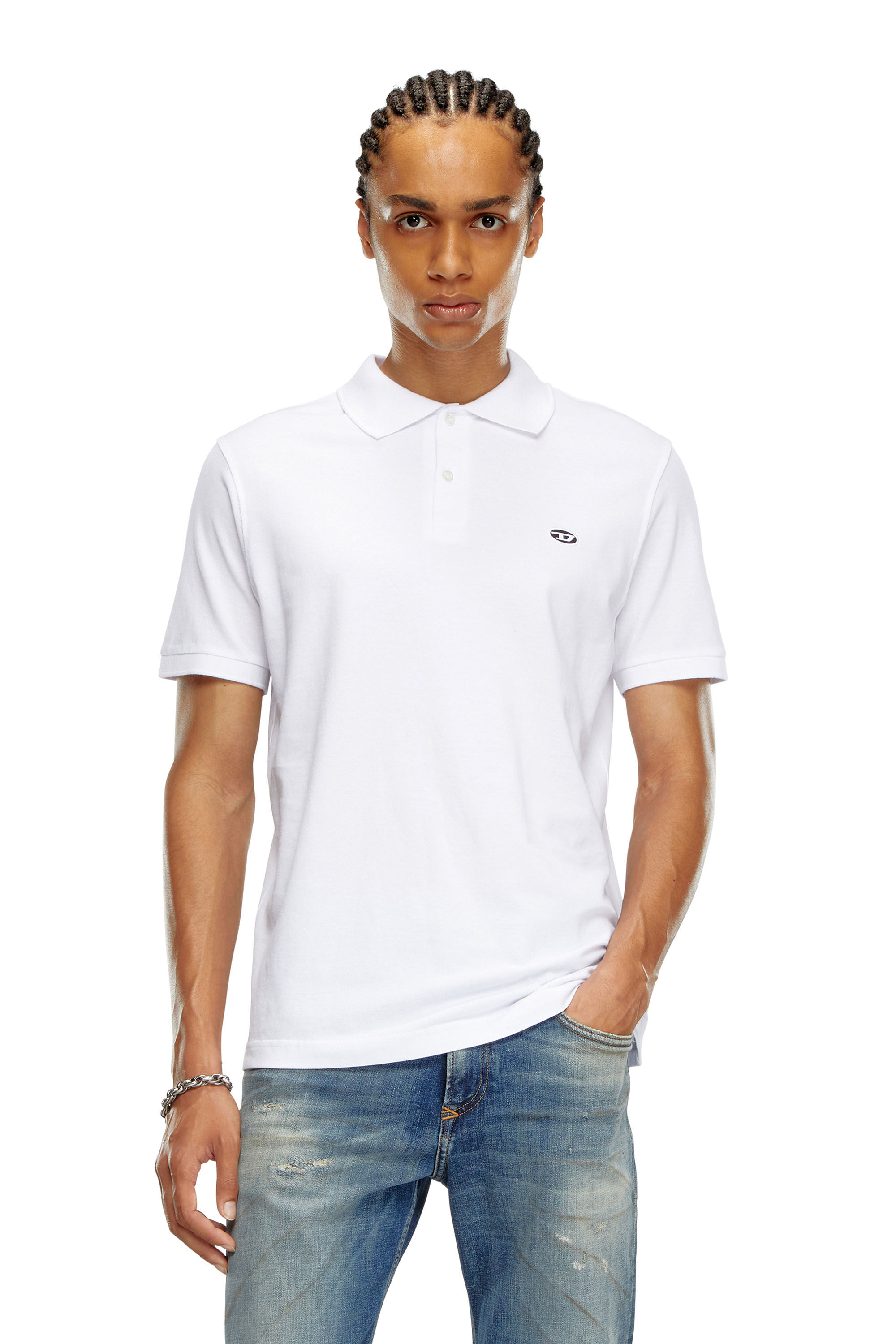 Diesel - T-REJUST-DOVAL-PJ, Male's Polo shirt with Oval D patch in White - 3