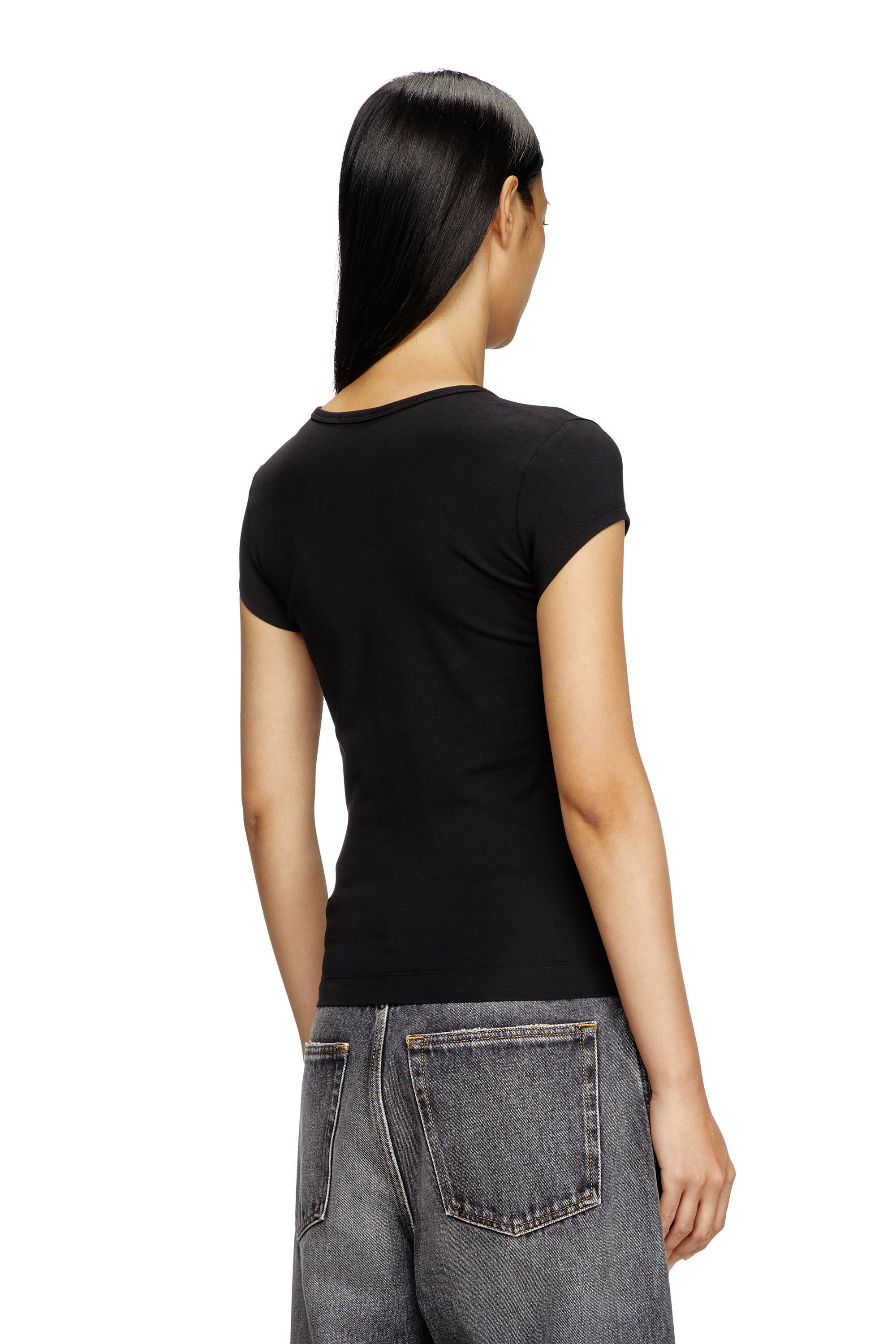 Diesel - T-ANGIE, Female's T-shirt with peekaboo logo in Black/White - 4