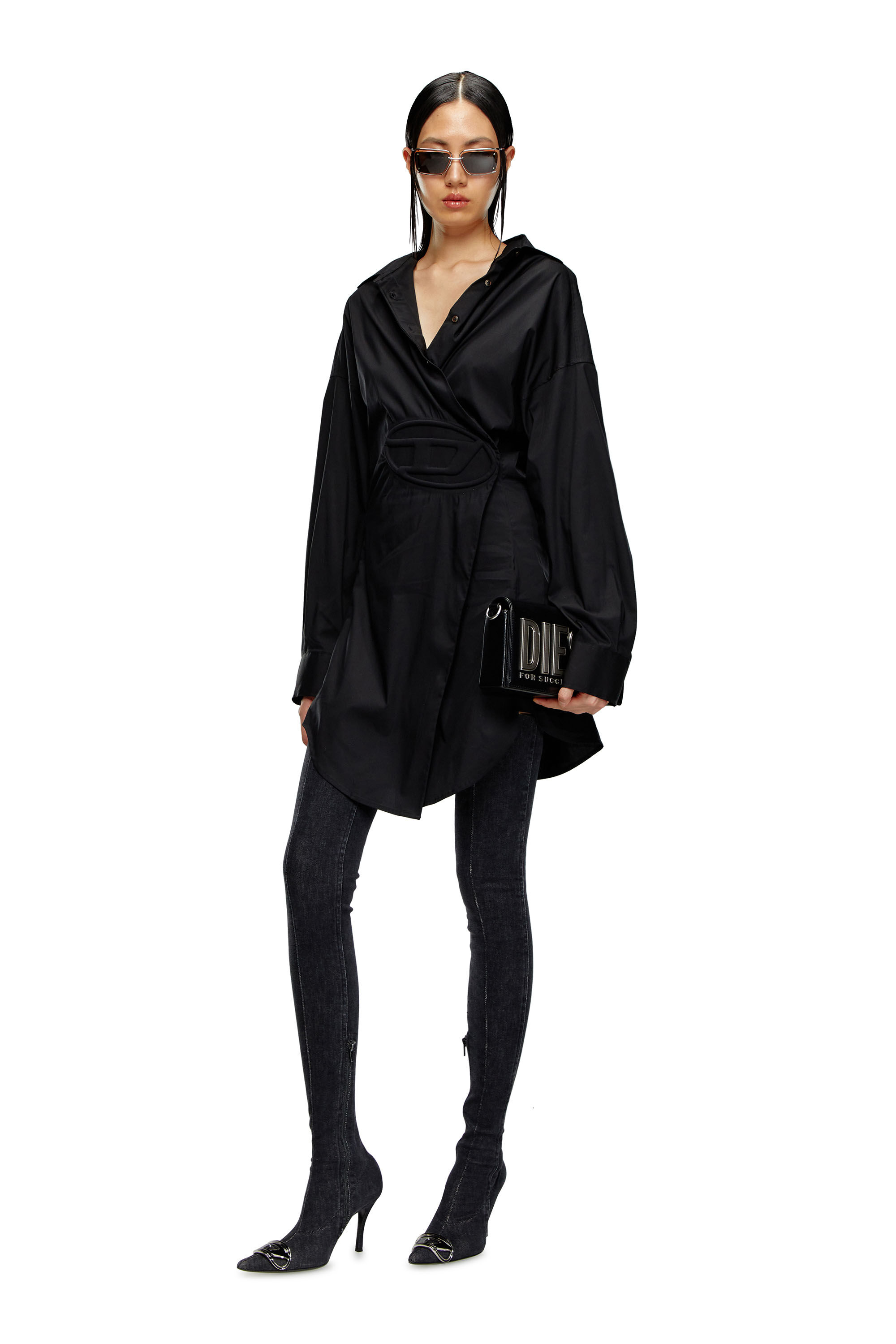 Women's Short shirt dress in stretch poplin | Black | Diesel