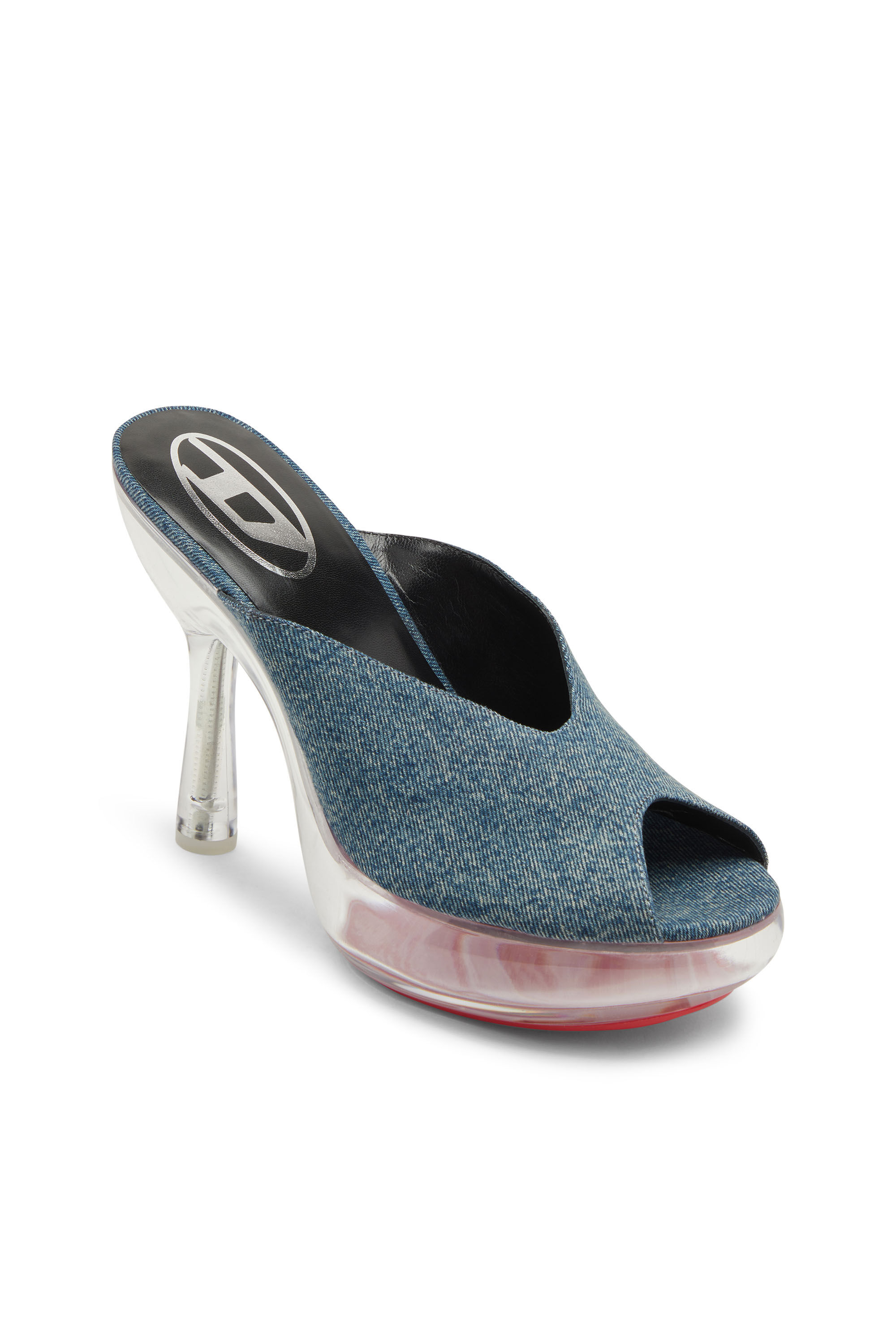 Diesel - D-LAKE PLATFORM SDL, D-Lake-Mules à plateforme en denim et plexiglas Femme in Bleu - 6