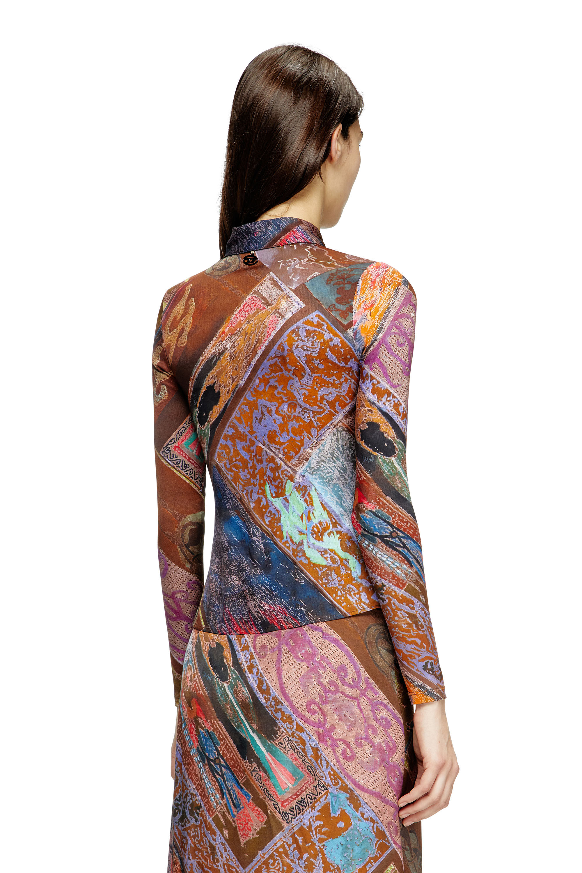 Diesel - C-AMELIA, Female's Stretch-viscose shirt with Heraldic print in Brown - 4