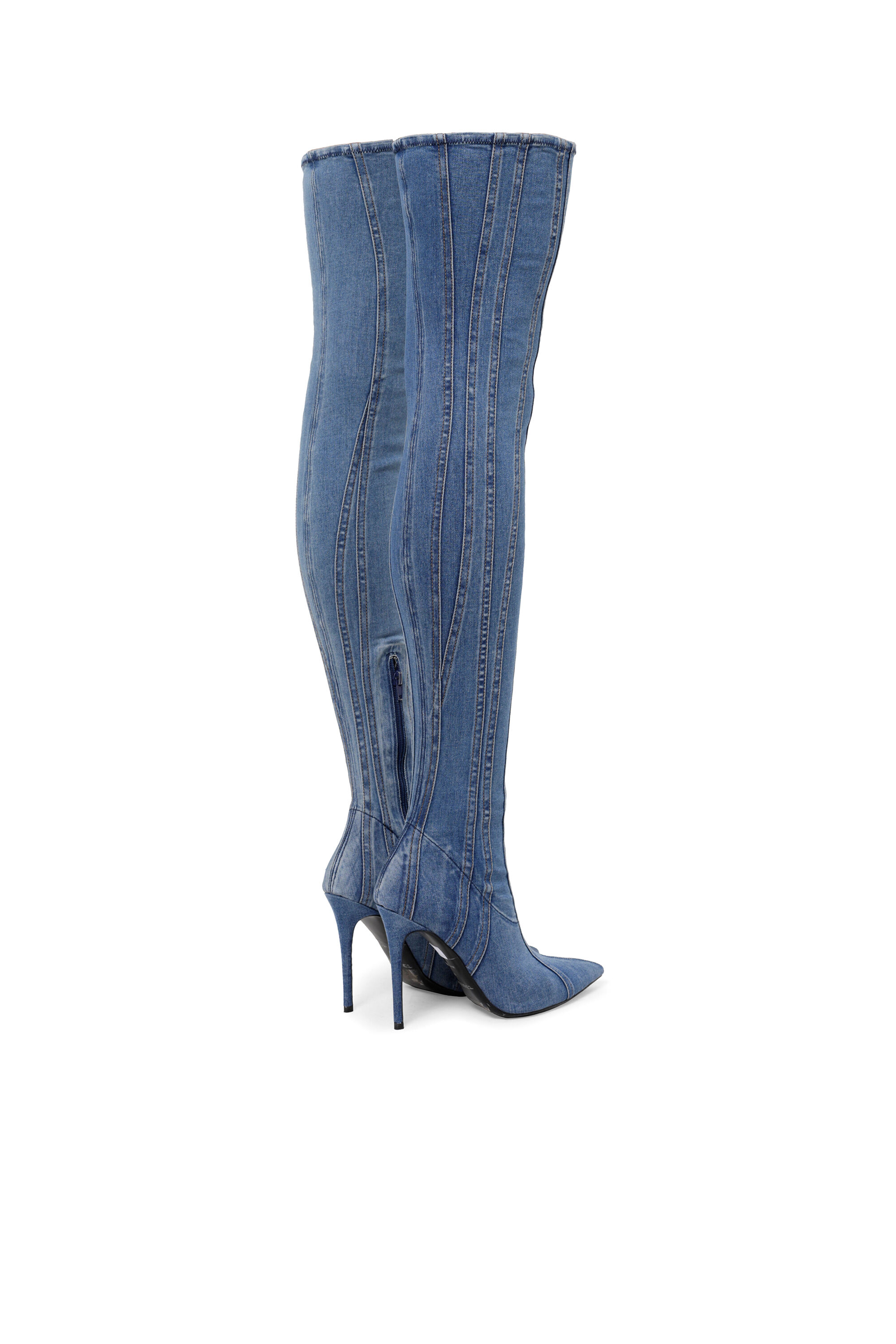 Denim high knee boots store