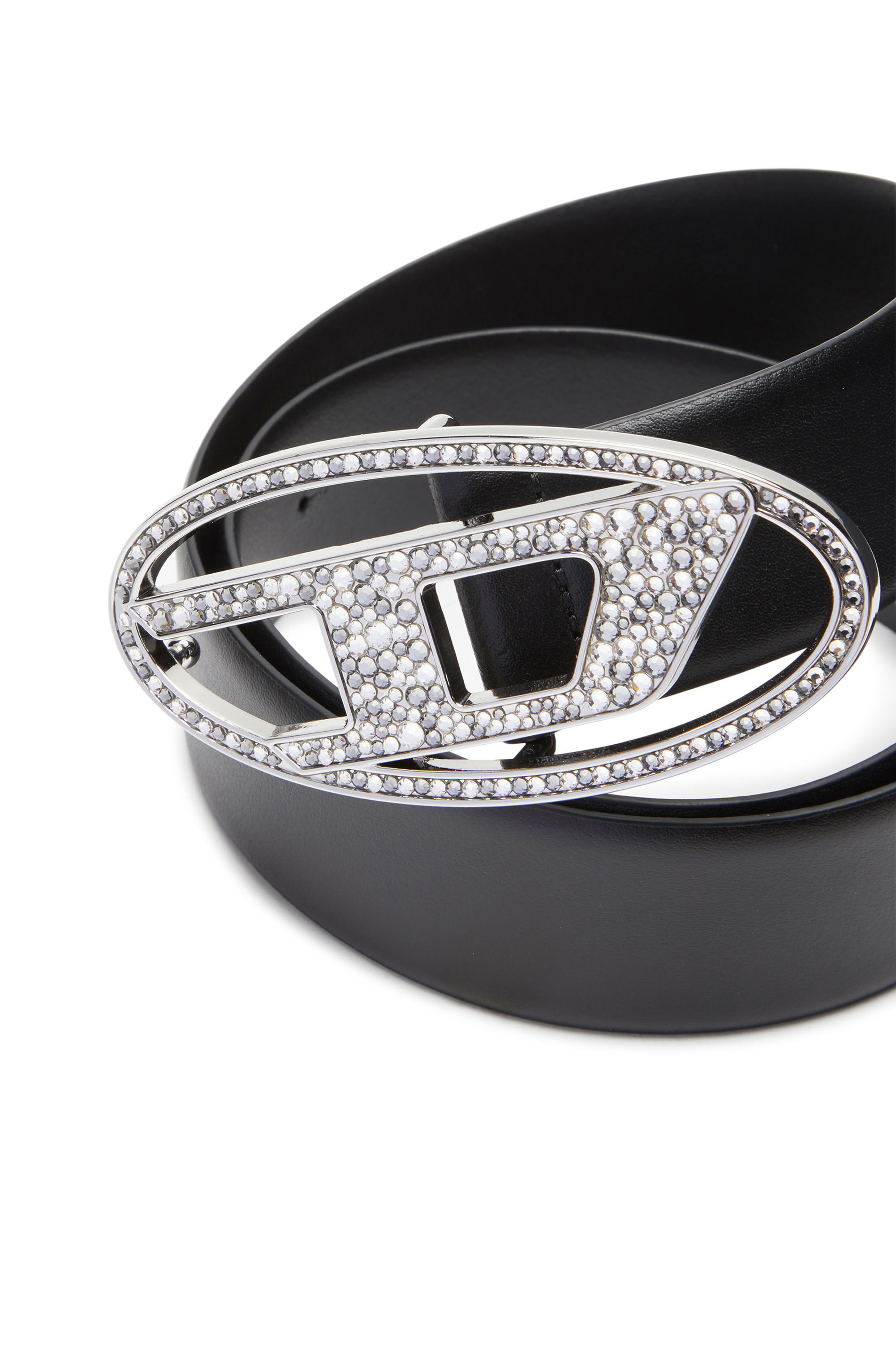 Diesel - B-1DR STRASS, Female's Leather belt with crystal buckle in Black - 3