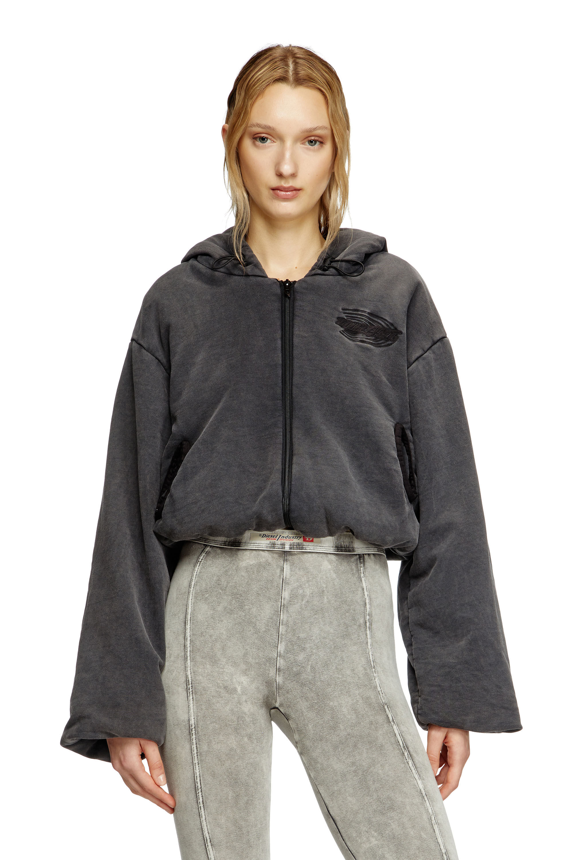 Diesel - F-ENERDÌ, Sweat-shirt à capuche crop zippé Femme in Noir - 3