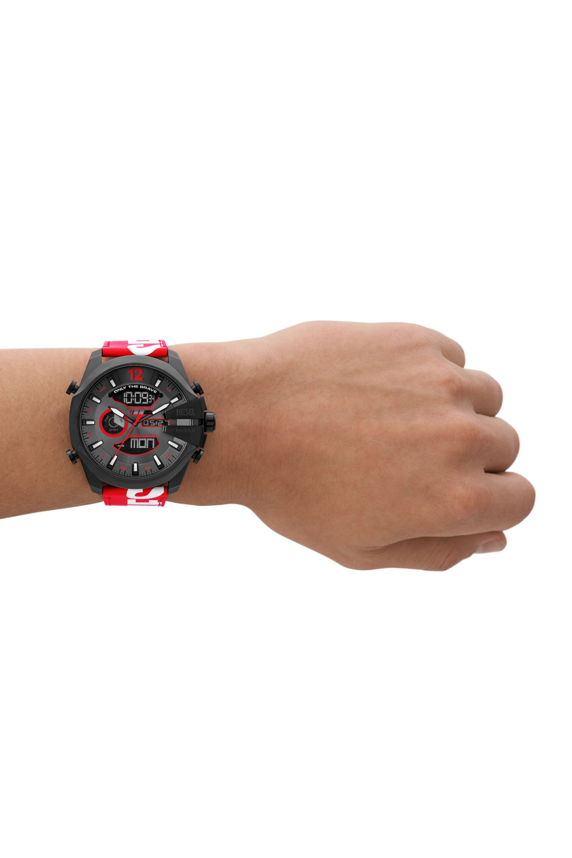 Men s Mega Chief ana digi red and white leather watch Red Diesel