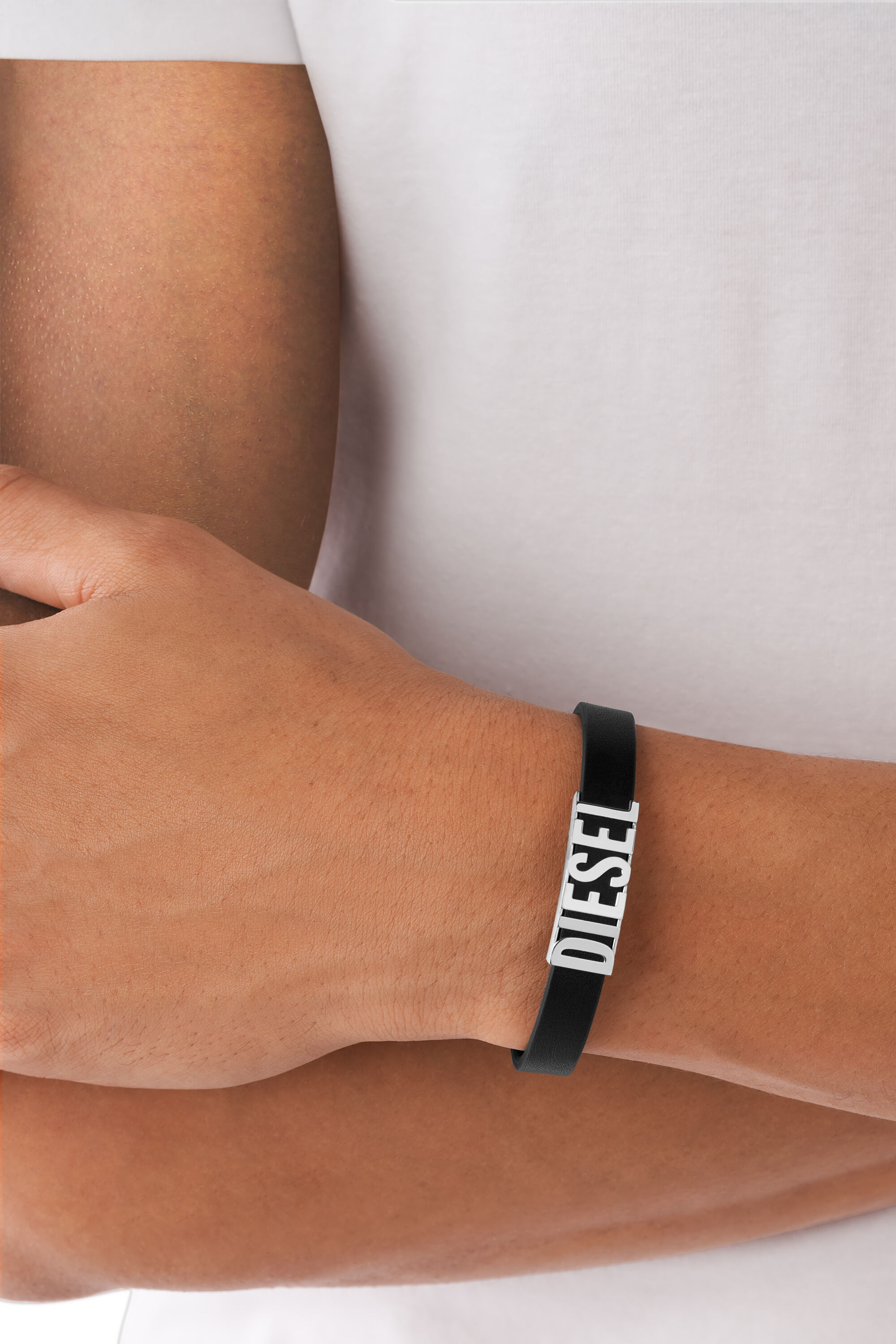 Diesel - DX1346, Male's Black Leather ID bracelet in Black - 3
