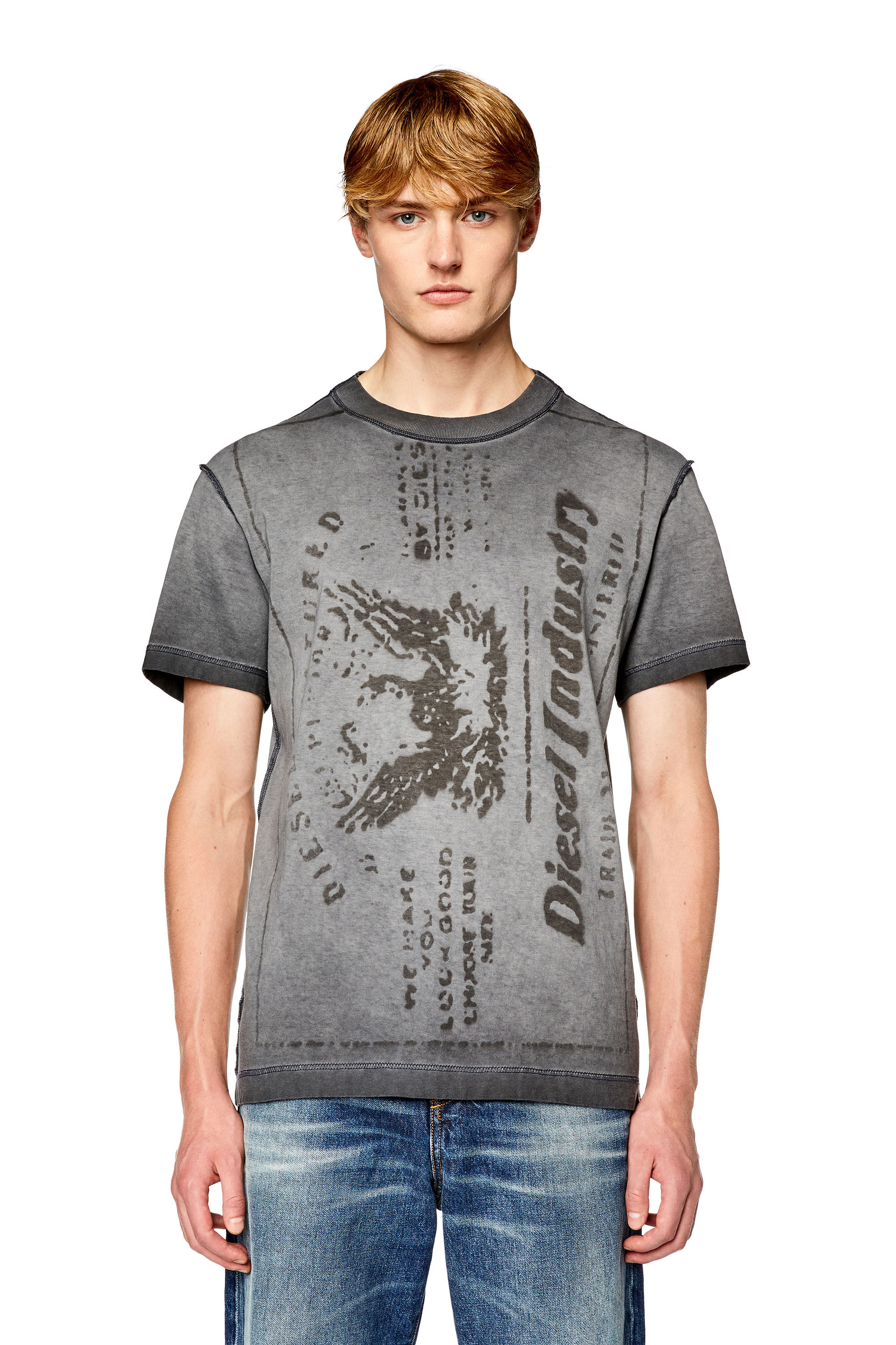 Diesel - T-DIEGOR-L2, T-shirt avec imprimé jacron délavé Homme in Gris - 5