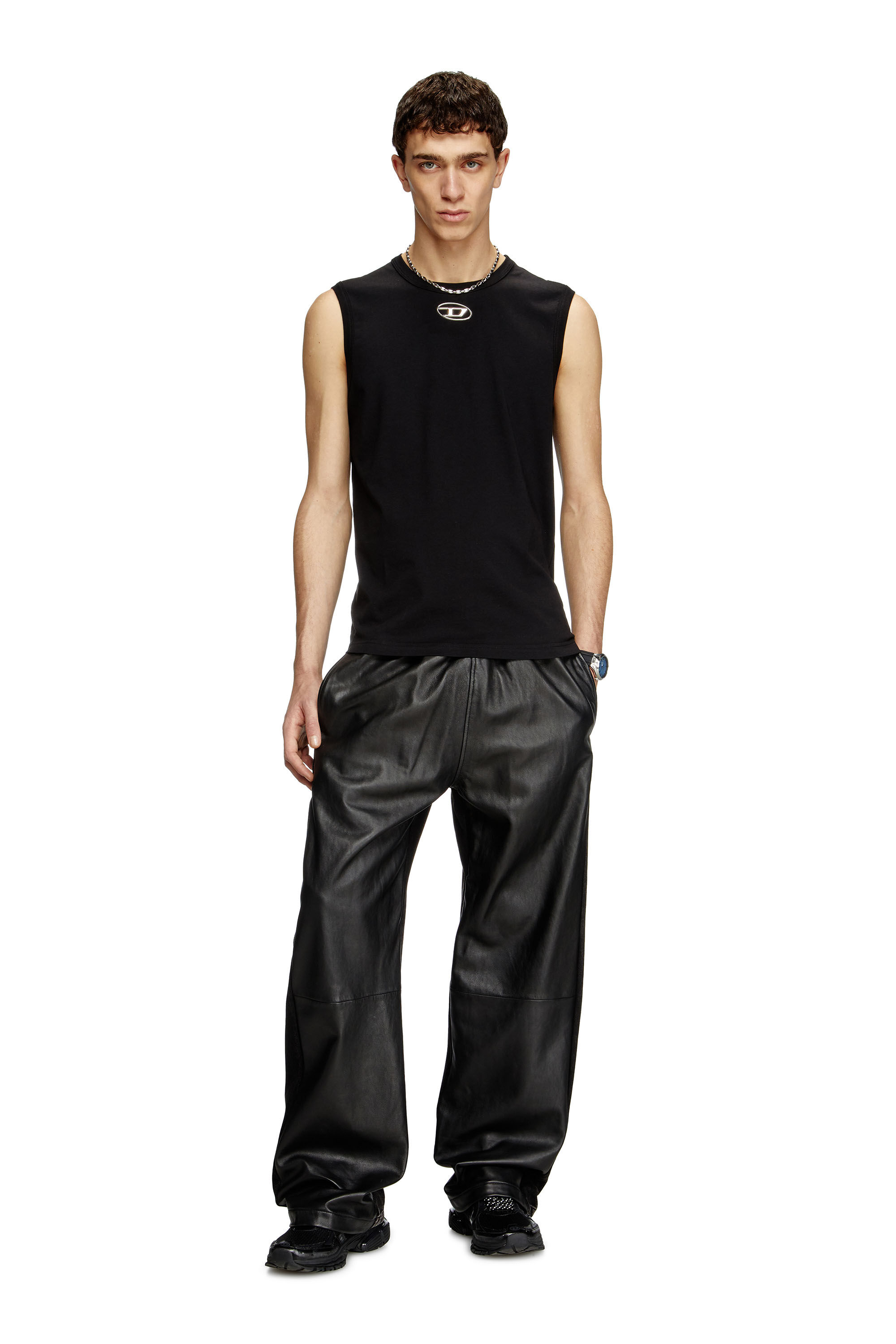Diesel - T-BISCO-OD, Male's Tank top with metallic Oval D in Black - 1