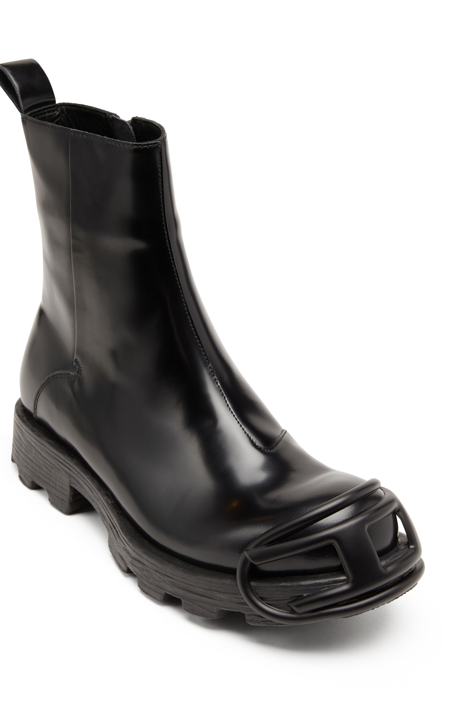 Men s D Hammer Leather Chelsea boots with Oval D toe caps Black Diesel
