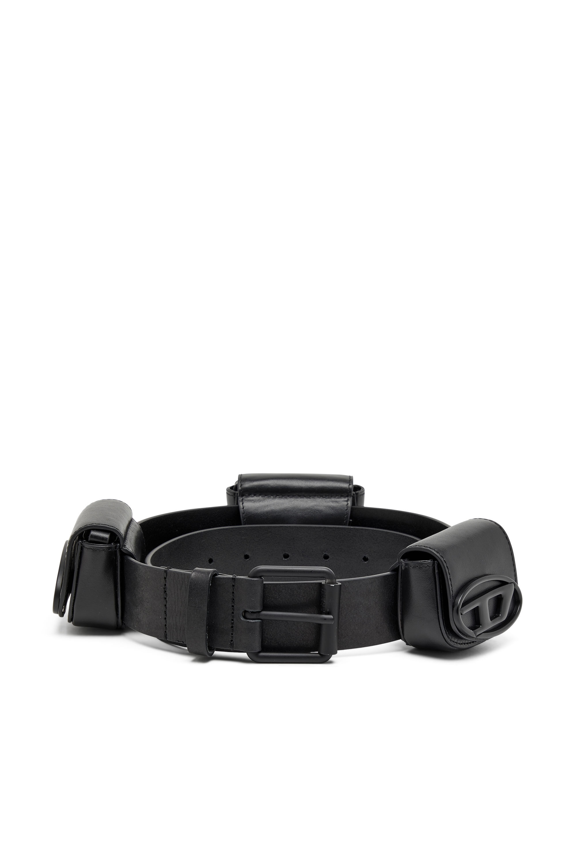 Diesel - B-1DR-POUCH 3, Unisex's Leather pouch belt in Black - 1