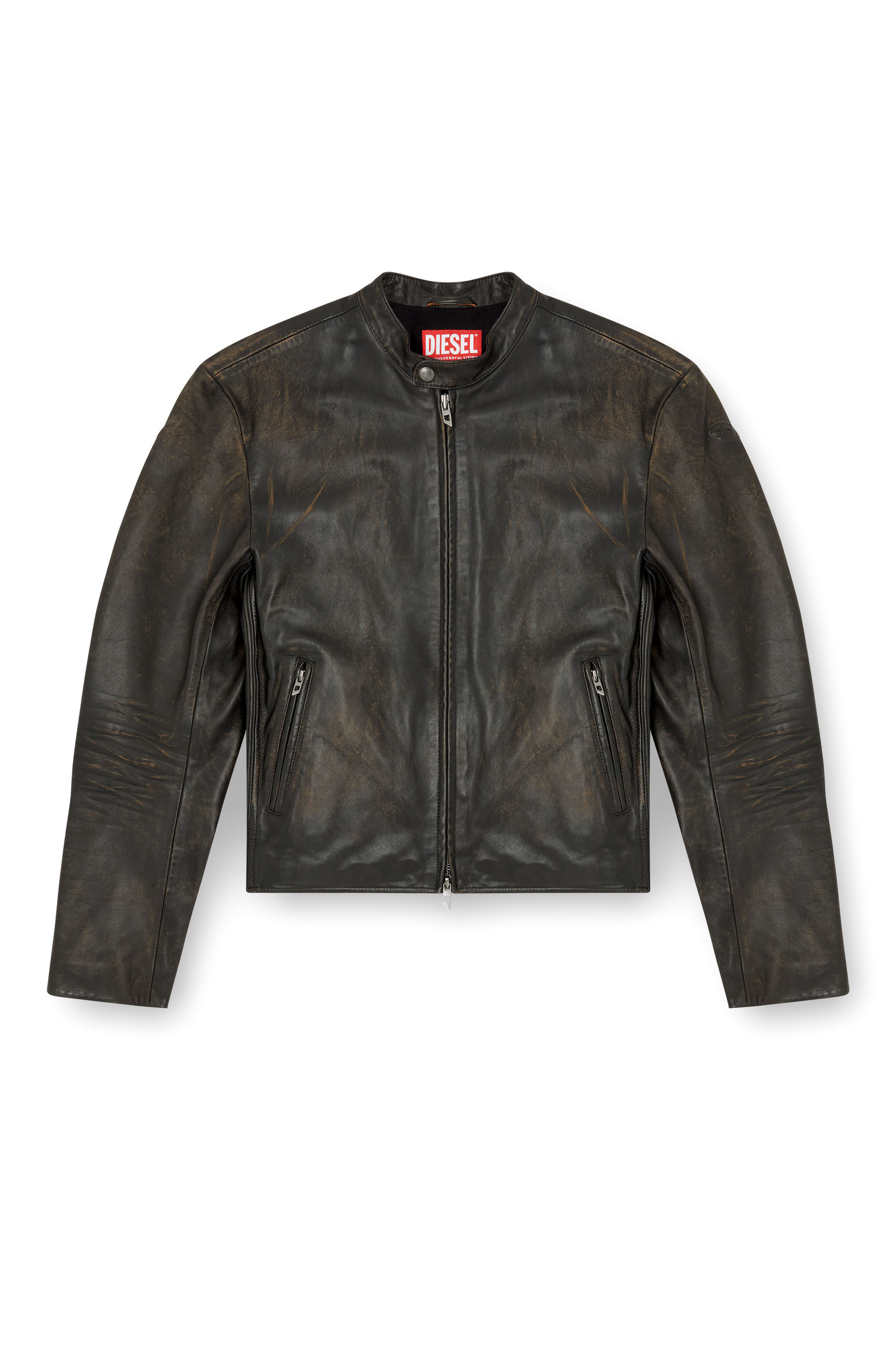 Diesel - L-AROSS, Veste de motard en cuir vieilli Homme in Marron - 2