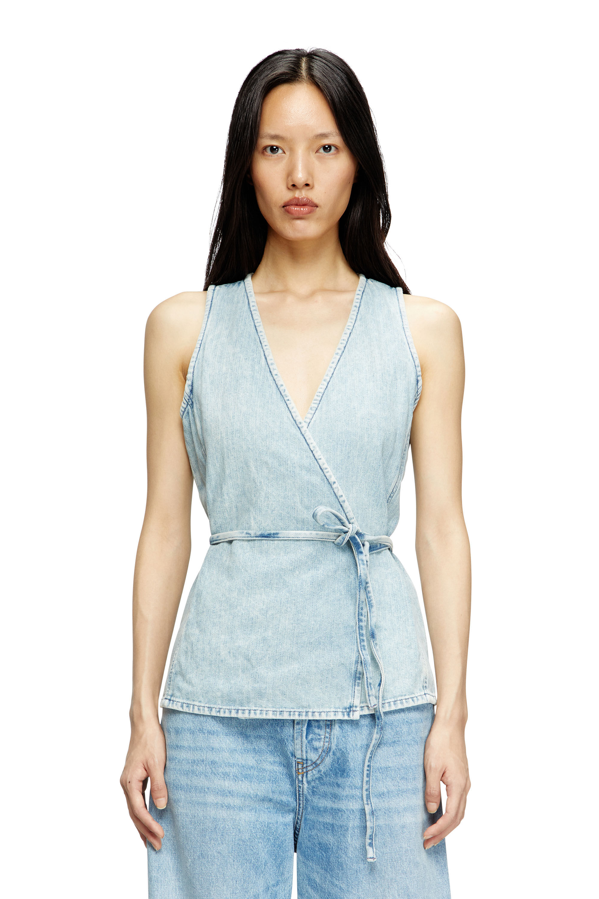 Diesel - DE-VERN, Female's Wrap top in herringbone denim in Light Blue - 3
