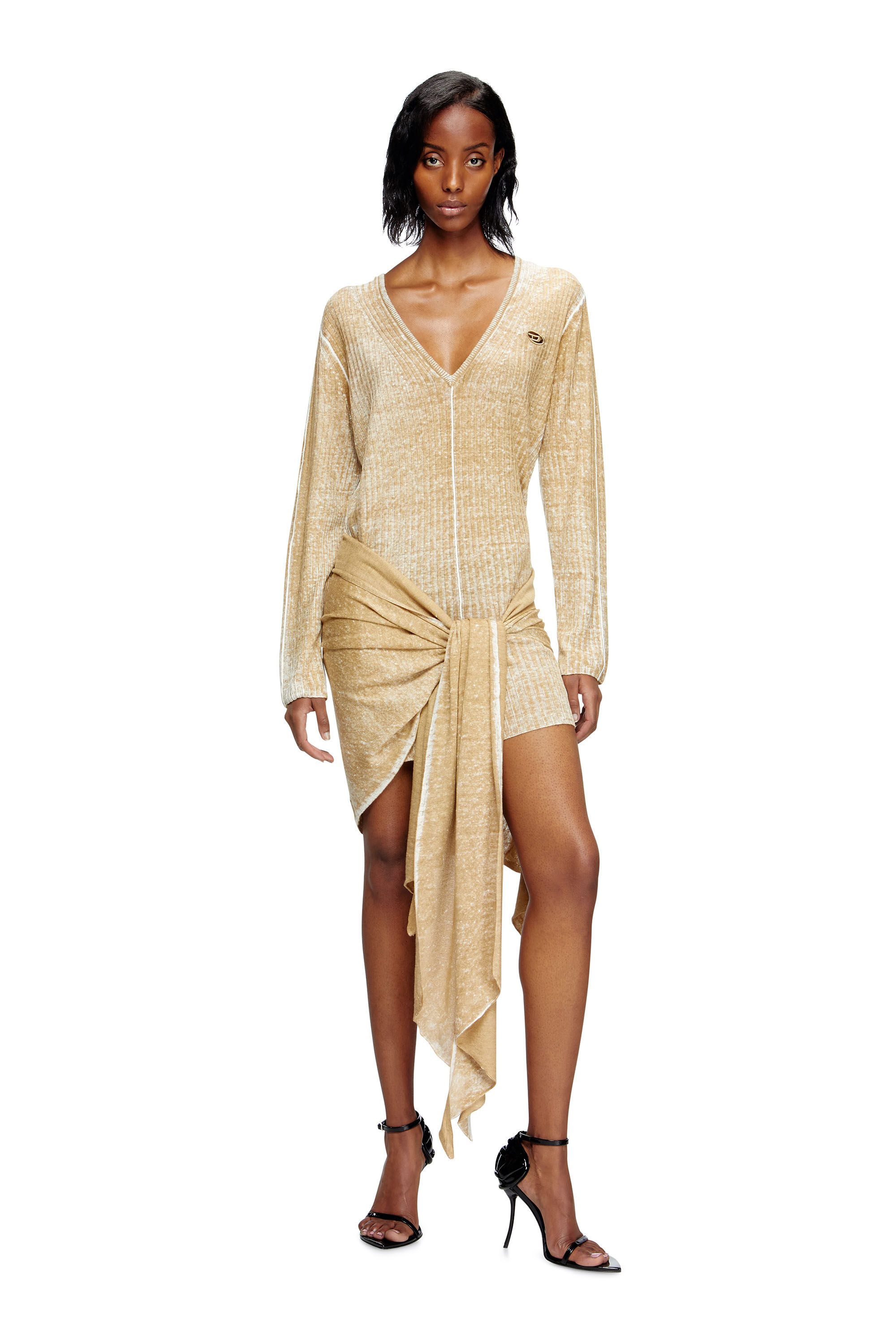 Diesel - M-EGAKNOT, Female's Knitted dress with hip tie in Beige - 3