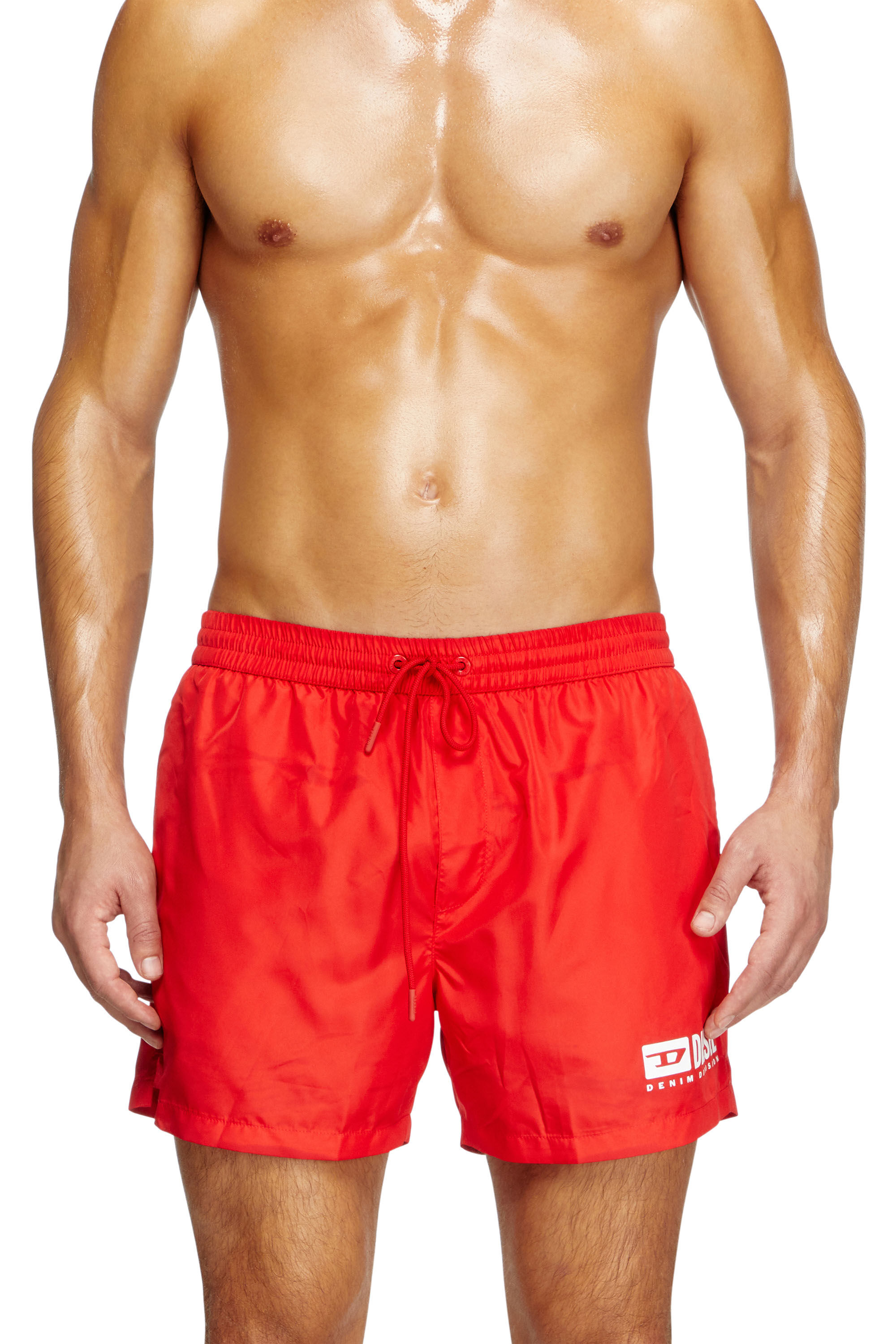 Men's Mid-length swim shorts with logo print | Red | Diesel