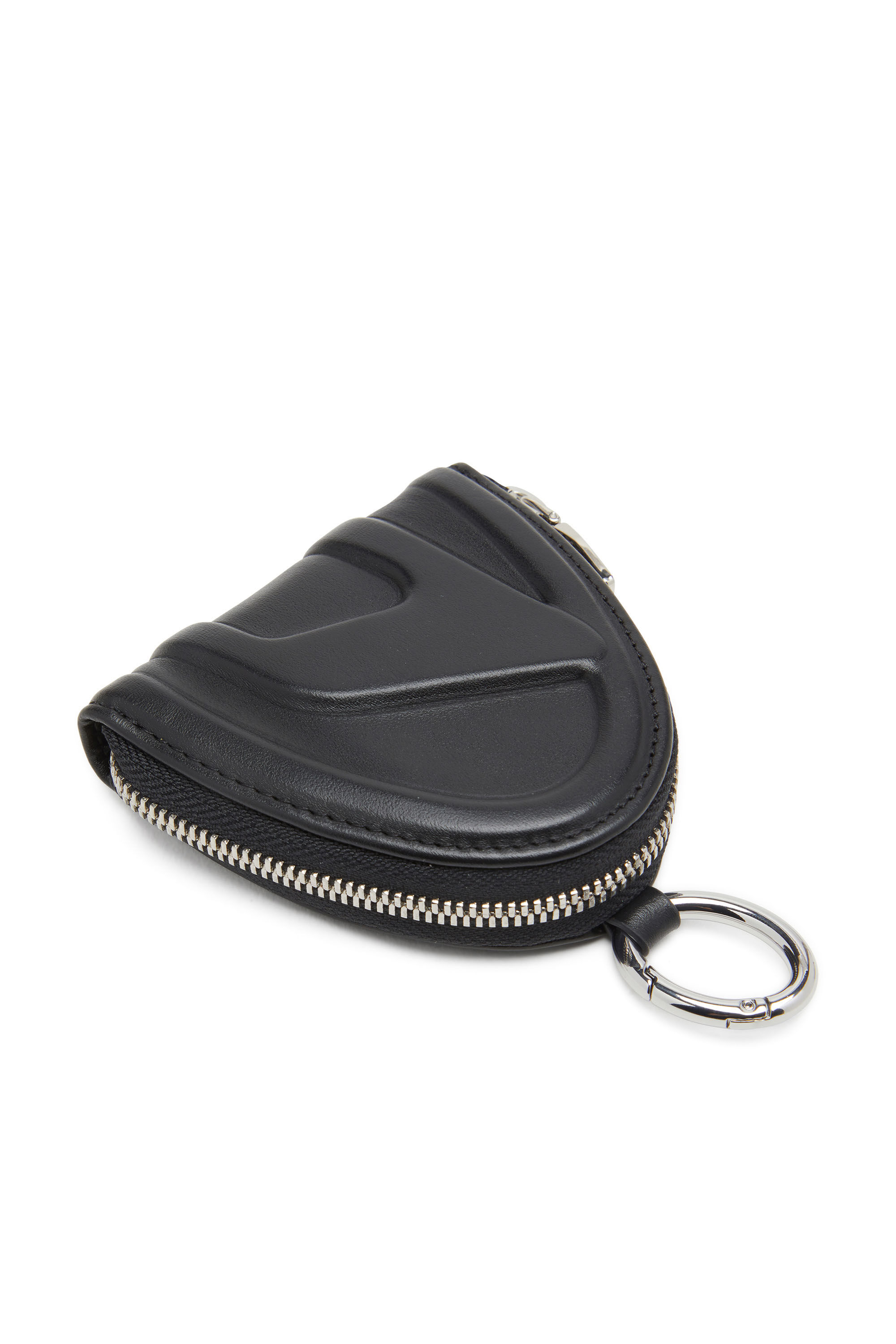 Women s Leather coin purse with embossed logo Black Diesel