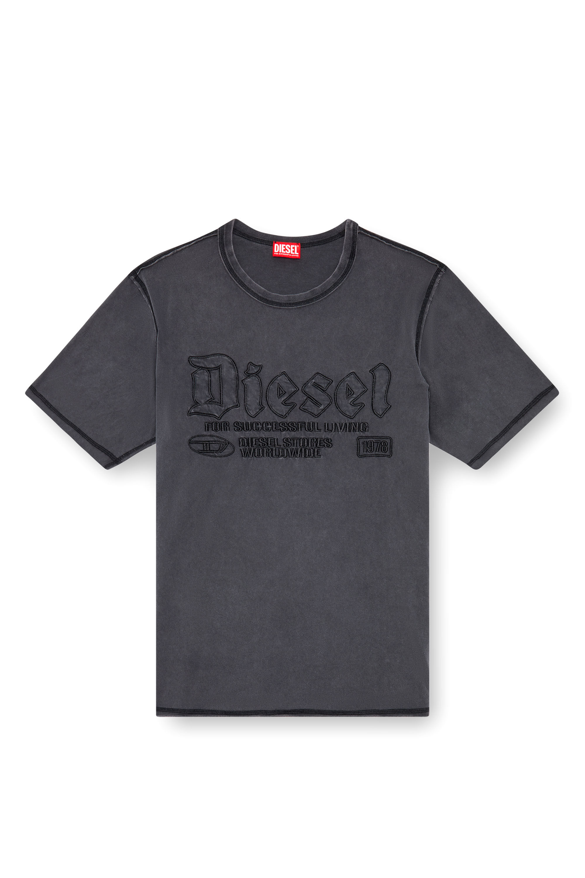 Diesel - T-RAWJUST, T-shirt délavé avec broderie ton sur ton Homme in Noir - 2