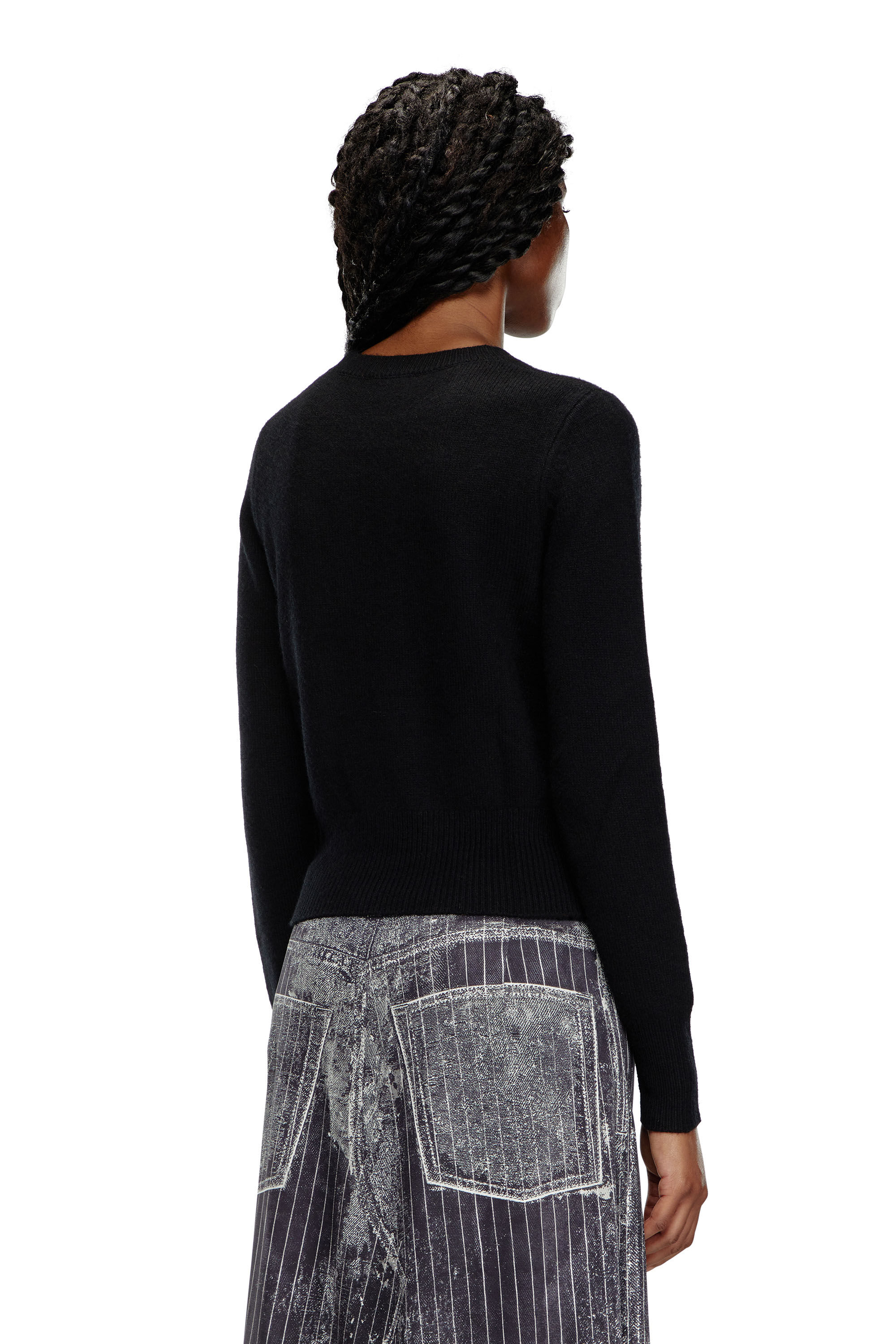 Diesel - M-AREESA, Pull avec logo brodé effet découpé Femme in Noir - 4