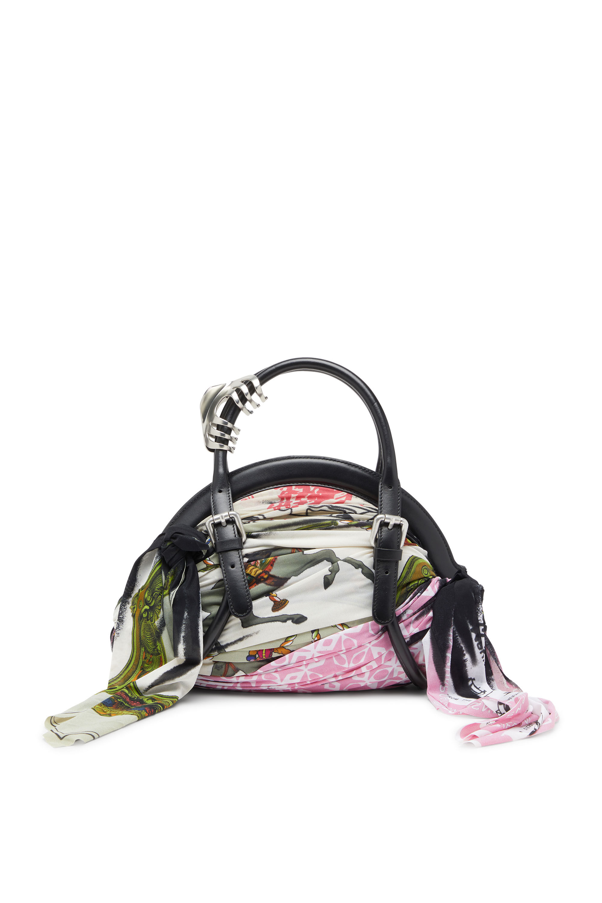 Diesel - TRASH-D TOP HANDLE, Female's Trash-D-Bandana handbag in leather and jersey in Black/White - 1