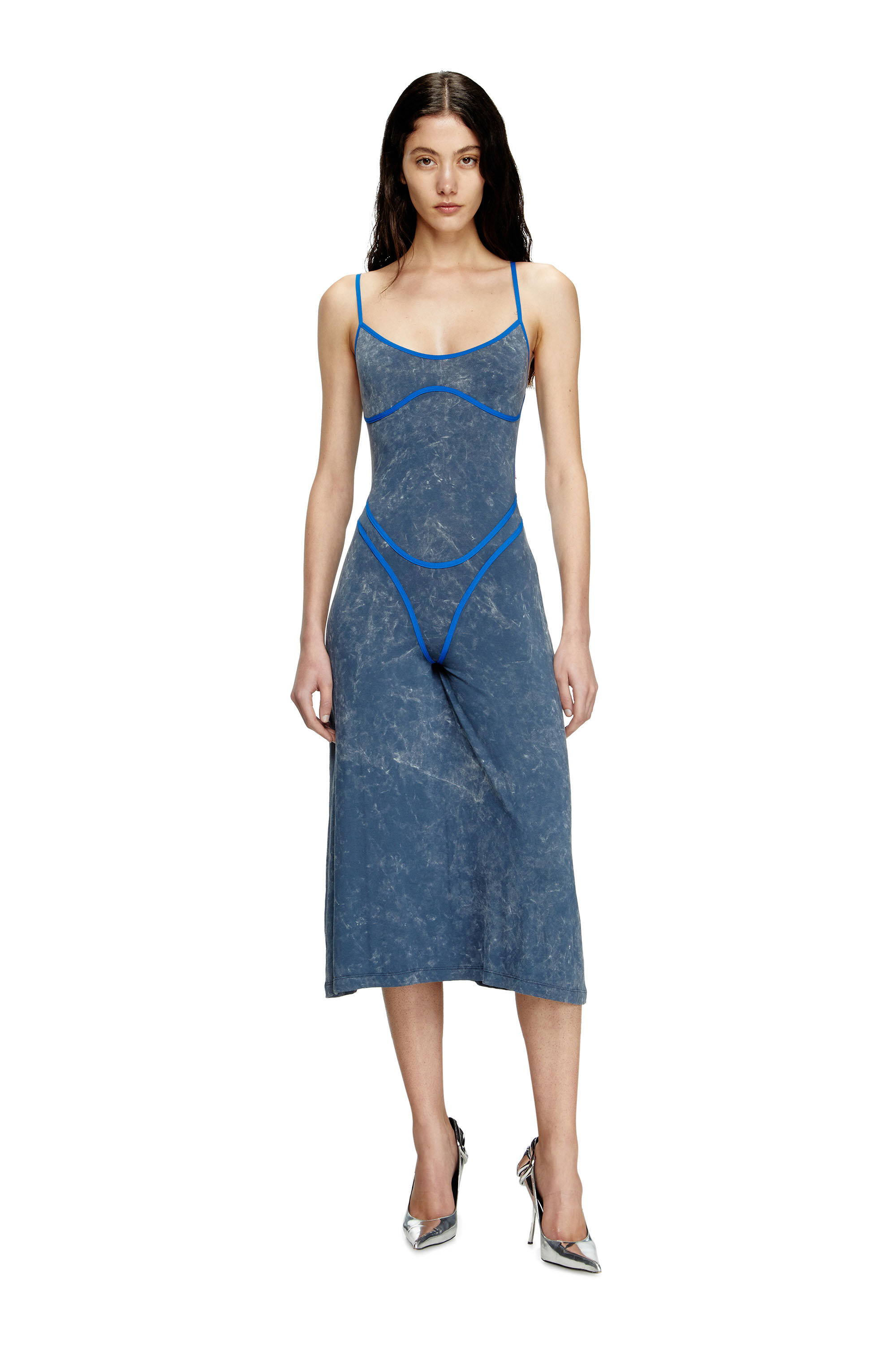 Diesel - D-WOW, Robe à bretelles avec détails effet sous-vêtement Femme in Bleu - 1
