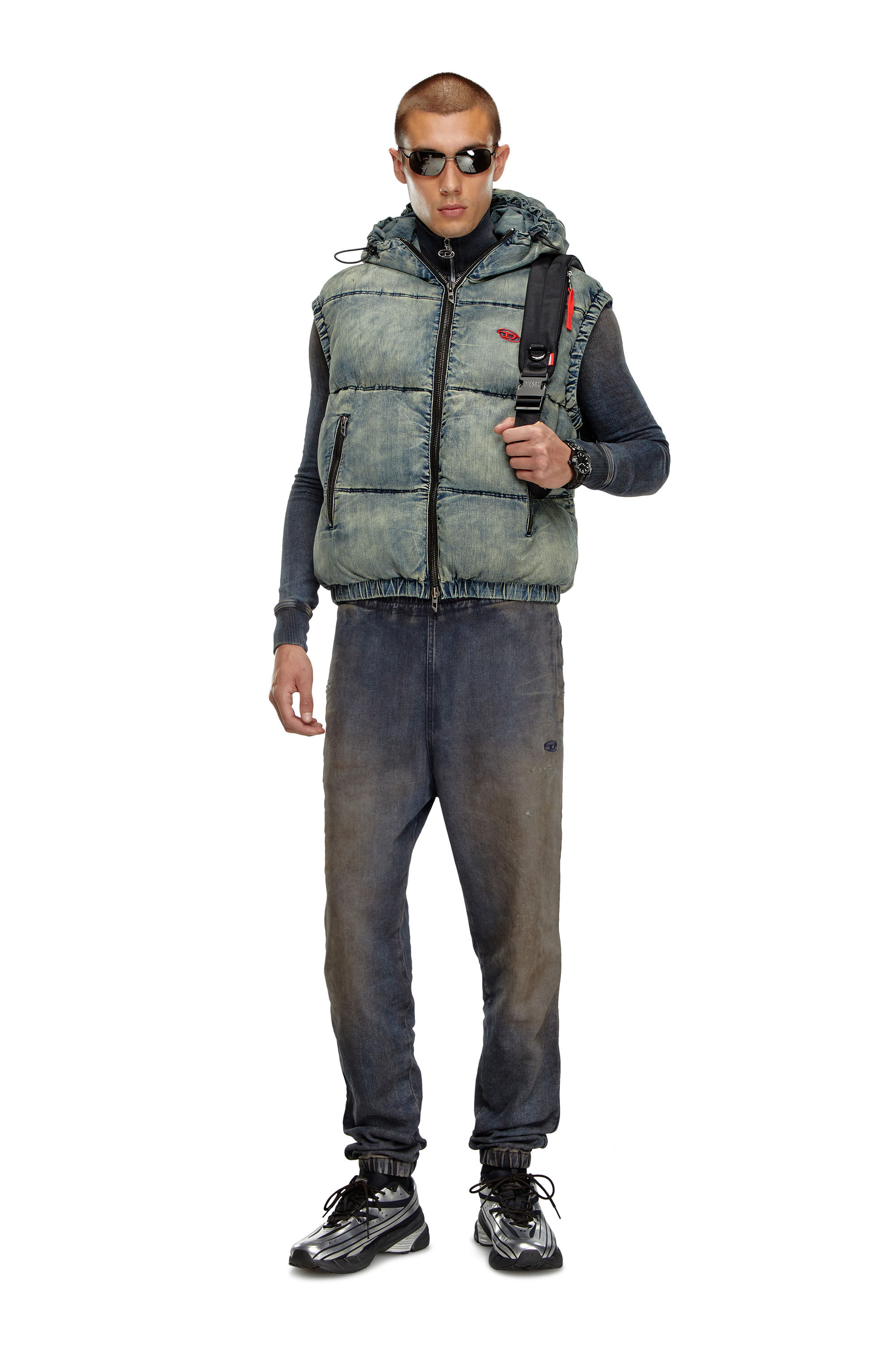 Diesel - W-MONS-SL, Male's Padded vest in faded denim in Blue - 1