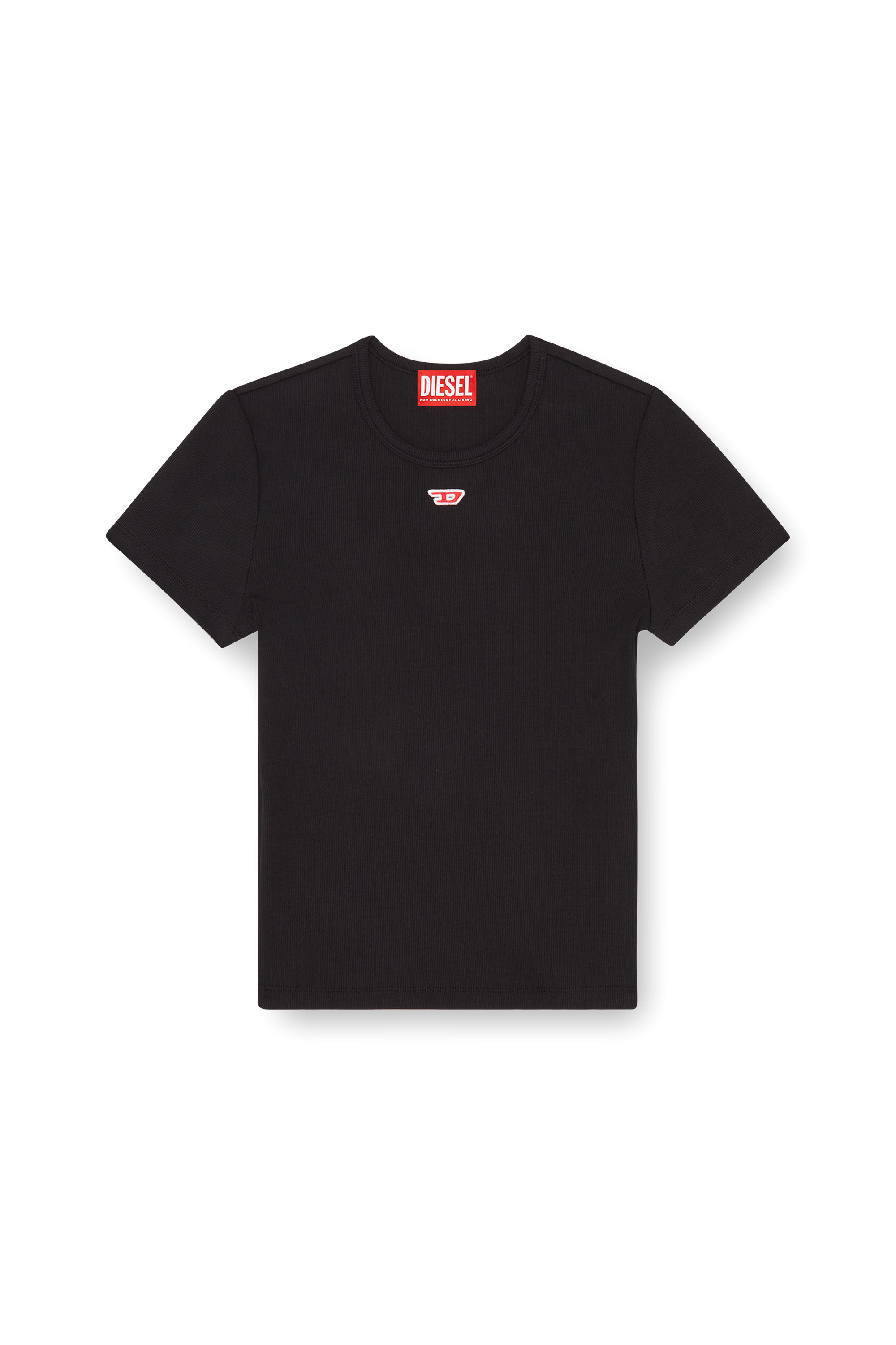 Diesel - T-ELE-LONG-D, T-shirt avec patch logo D Femme in Noir - 2