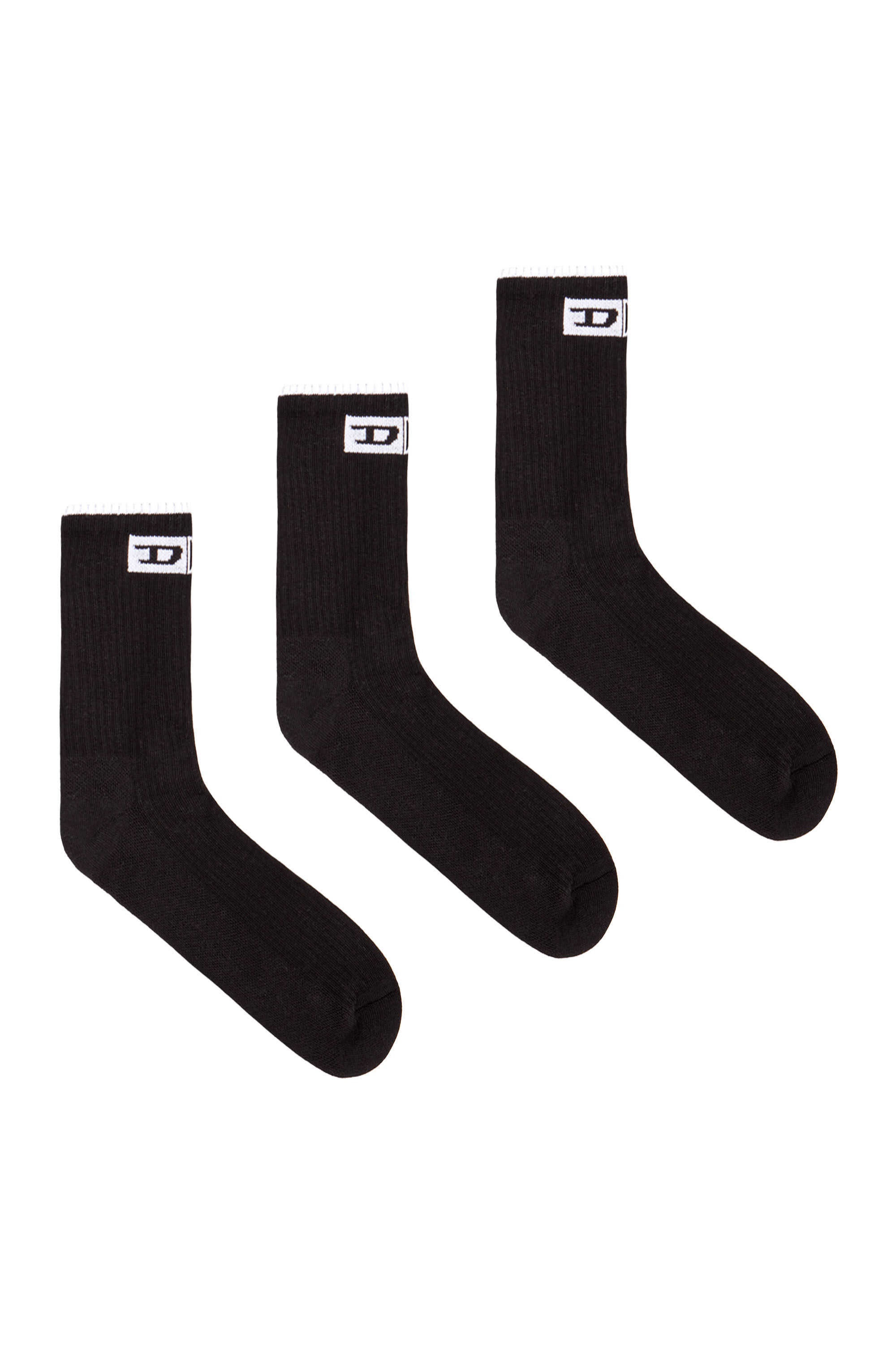 Diesel - SKM-D-DIVISION-MID-CUT-CUSHIONED-SOCKS, Lot de 3 paires de chaussettes côtelées avec logo sur le devant Homme in Noir - 1