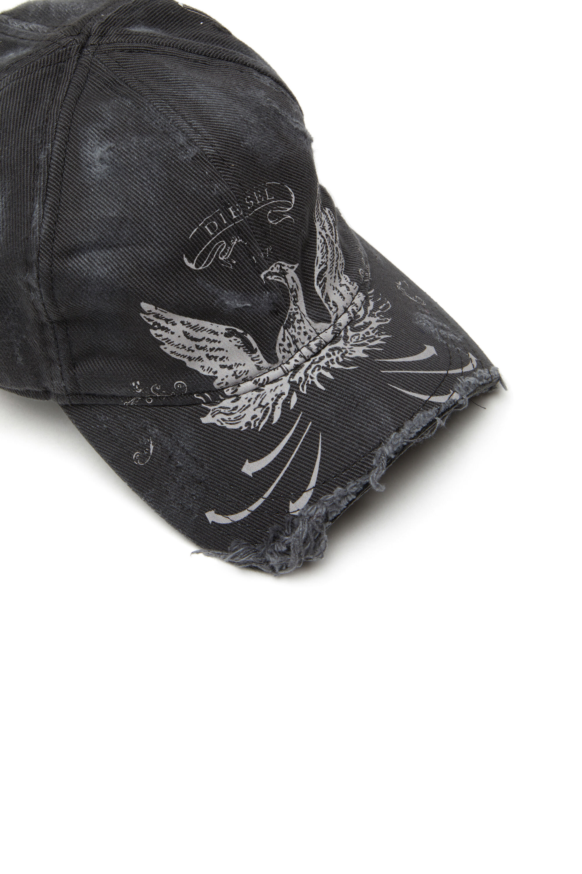 Diesel - C-FENIX, Casquette de baseball effet vieilli avec imprimé du phénix Homme in Noir - 3