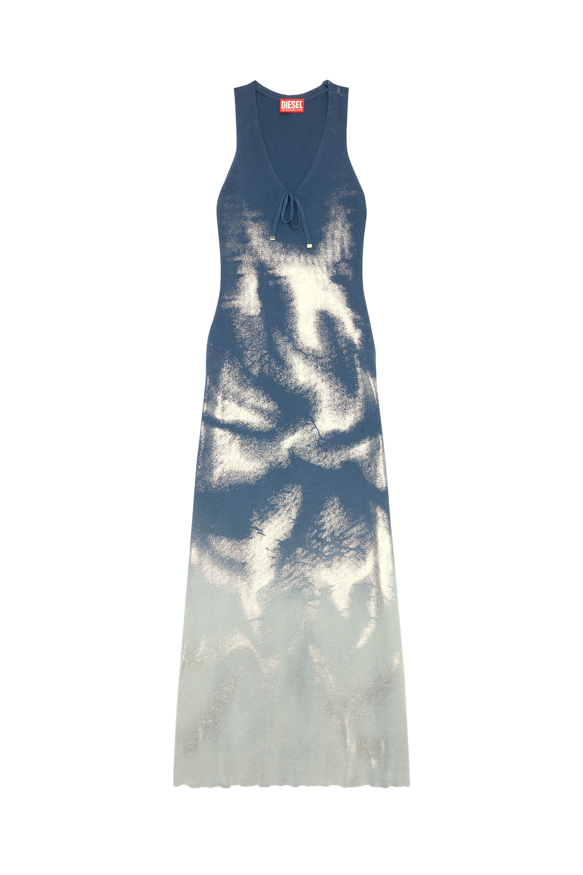 Diesel - M-IDELLE, Robe longue en maille effets métallisés Femme in Bleu - 2