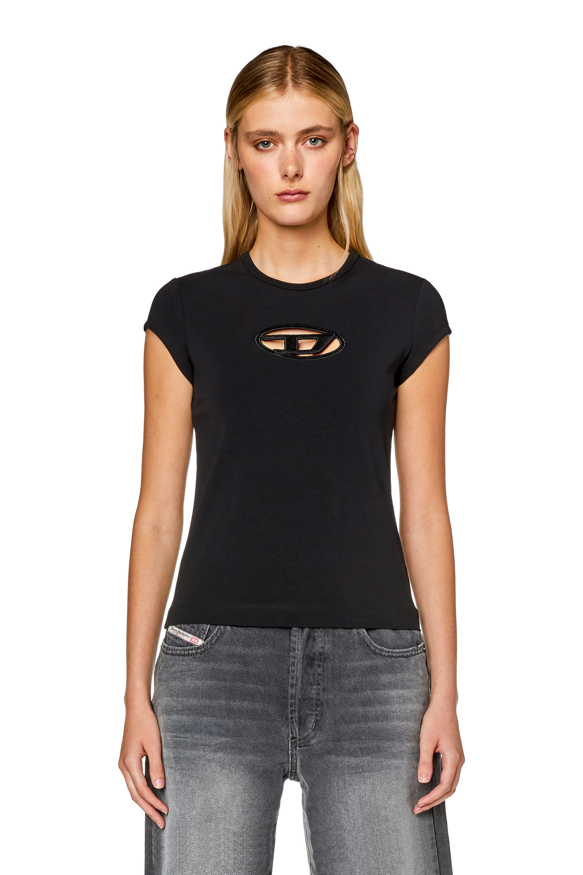 【同梱不可】 T-shirt Cotton Woman: T-ANGIE with Diesel | logo D cut-out トップス