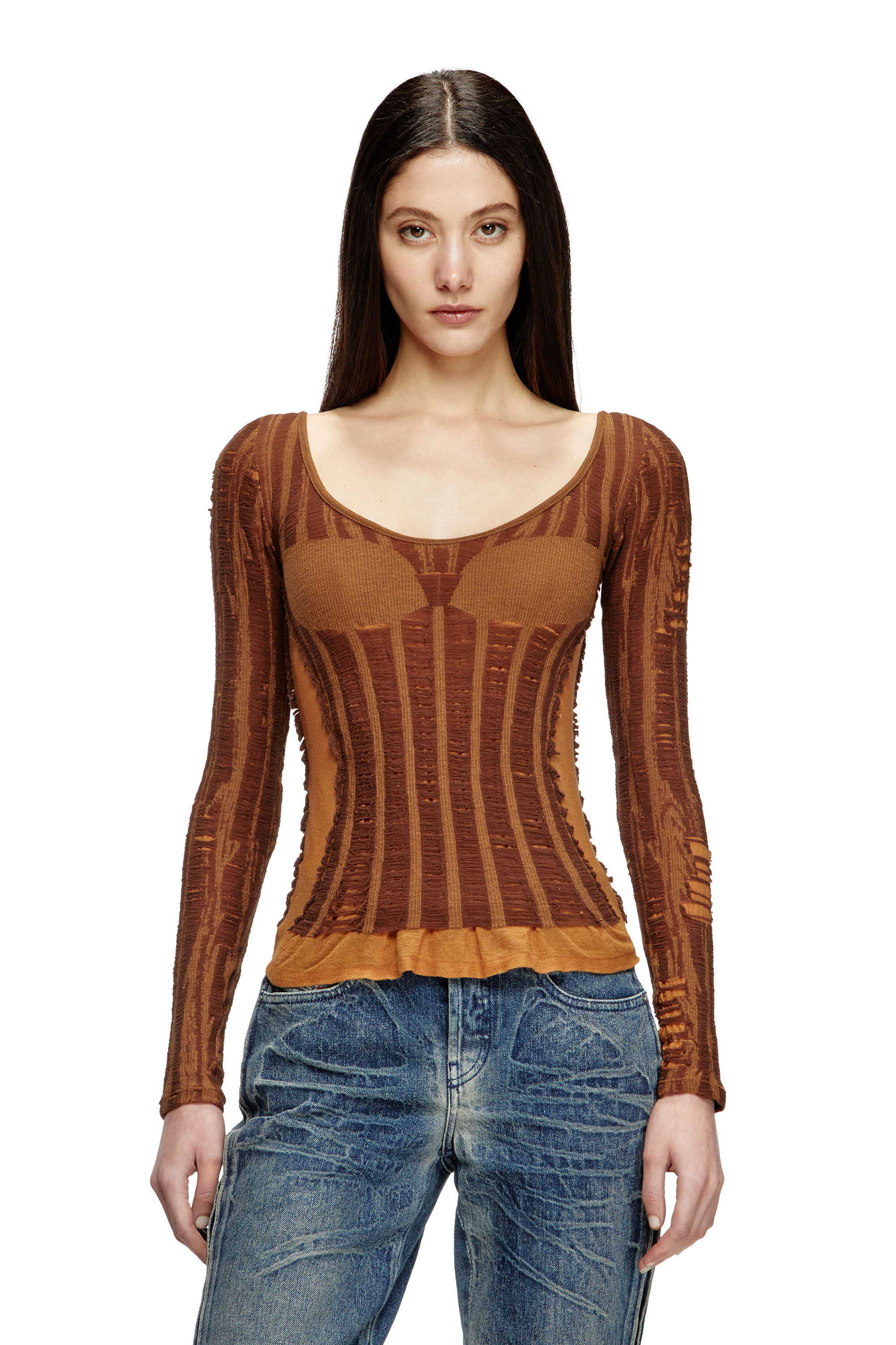 Diesel - M-CALAI, Female's Seamless top with lingerie illusion in Brown - 3
