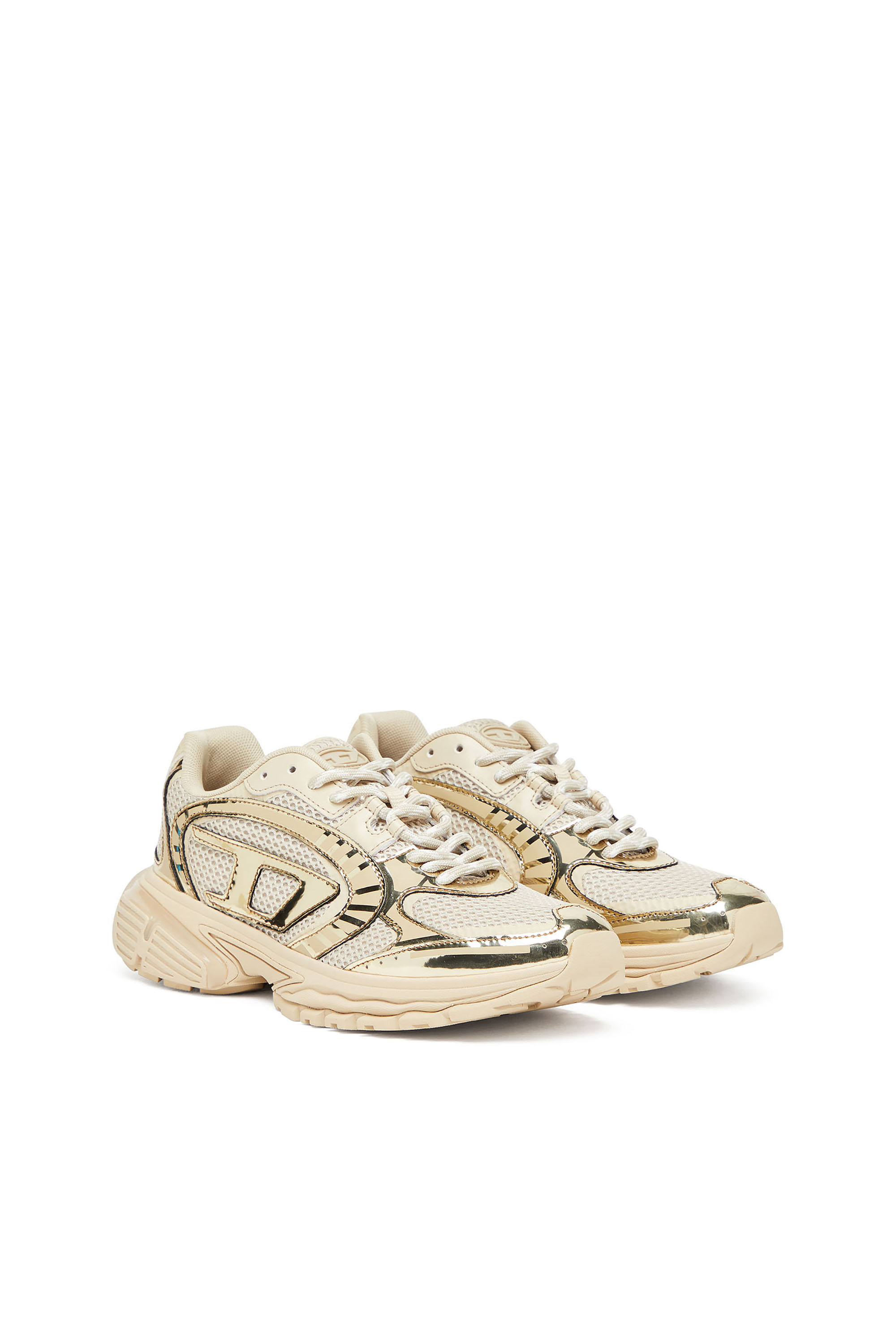 Diesel - S-PRO-V-DENSE LOW W, Female's S-Pro-V-Dense-Metallic mesh sneakers with Oval D logo in Beige - 2